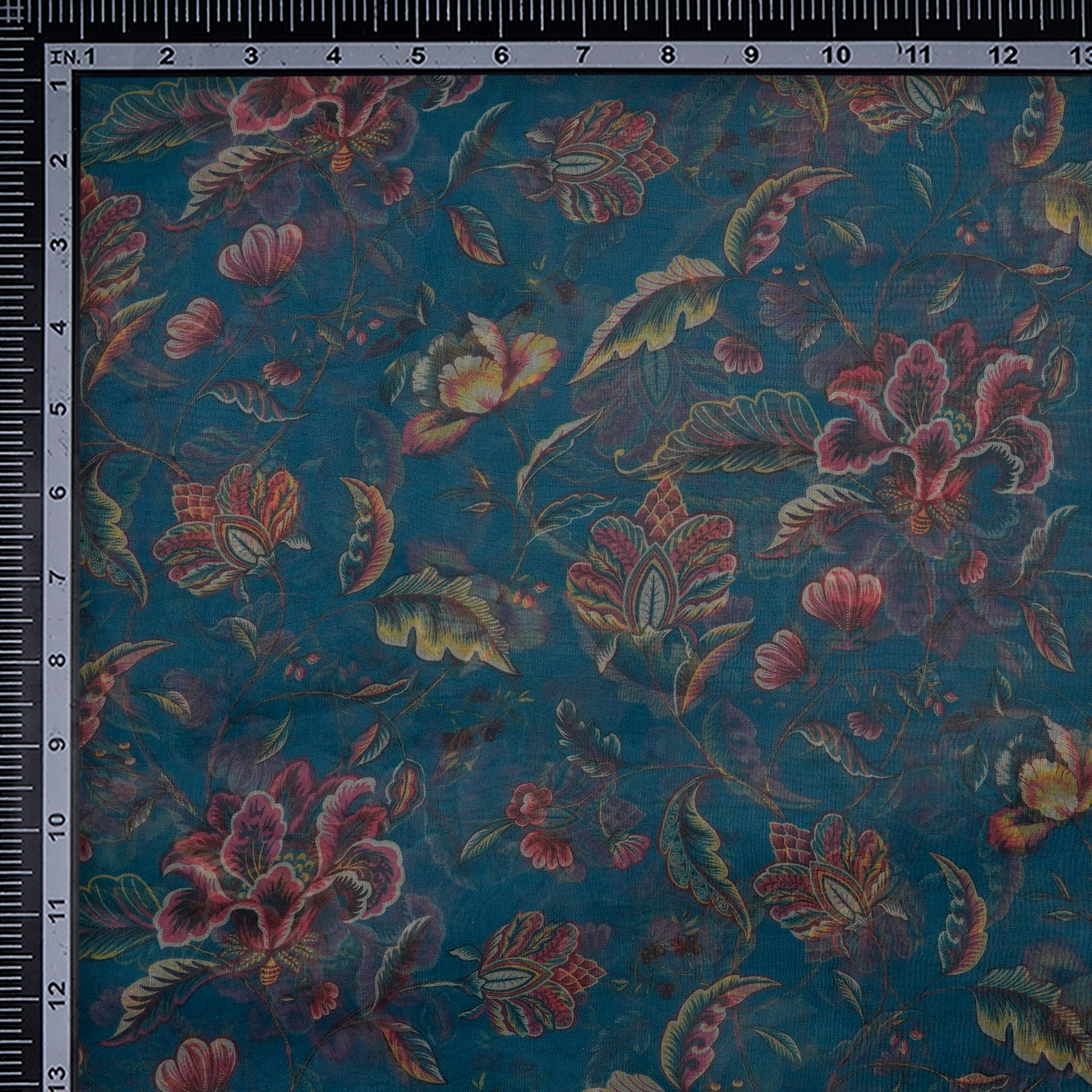 Rama Green Floral Pattern Digital Print Imported Poly Organza Fabric (44" Width)
