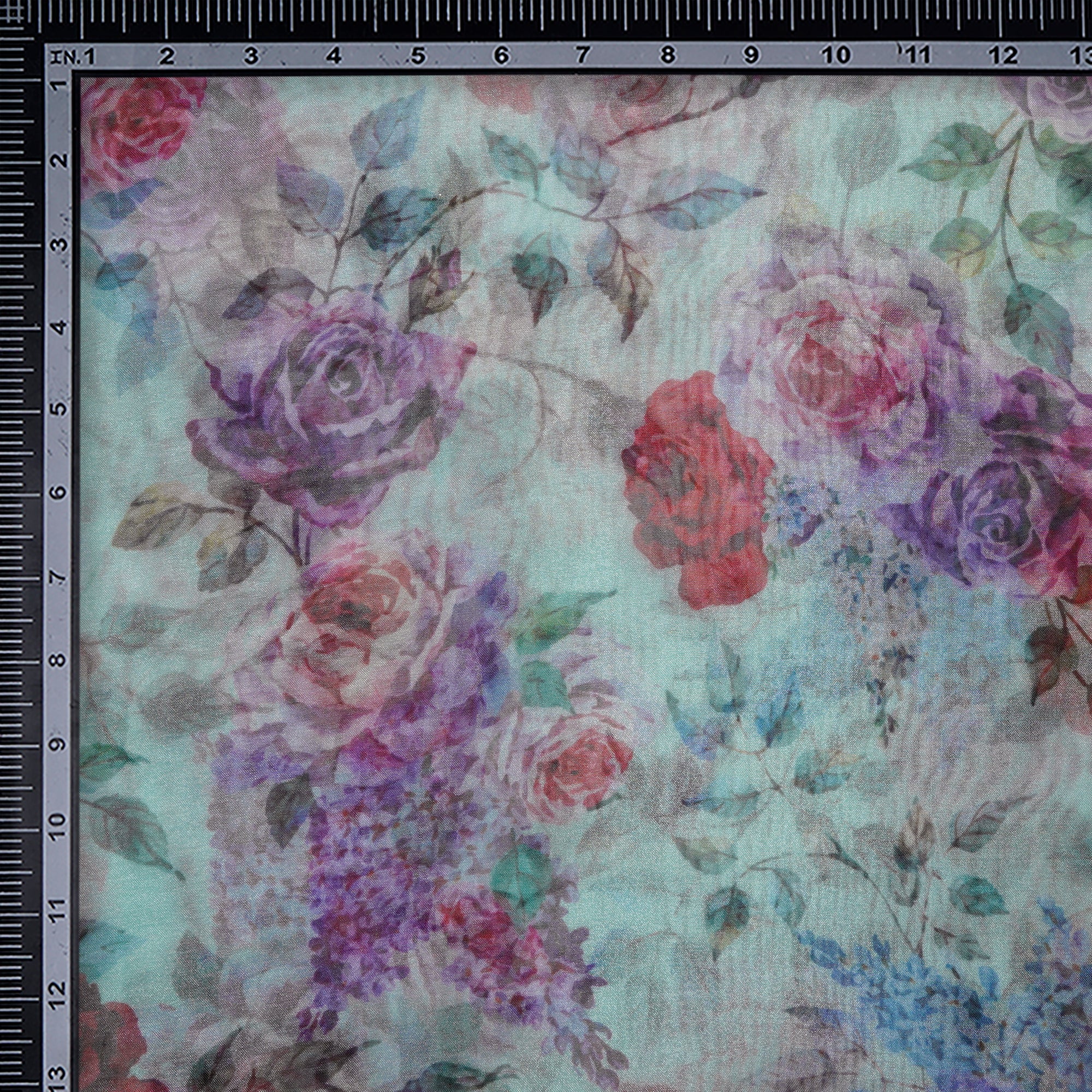 Hemlock Floral Pattern Digital Print Imported Poly Organza Fabric (44" Width)