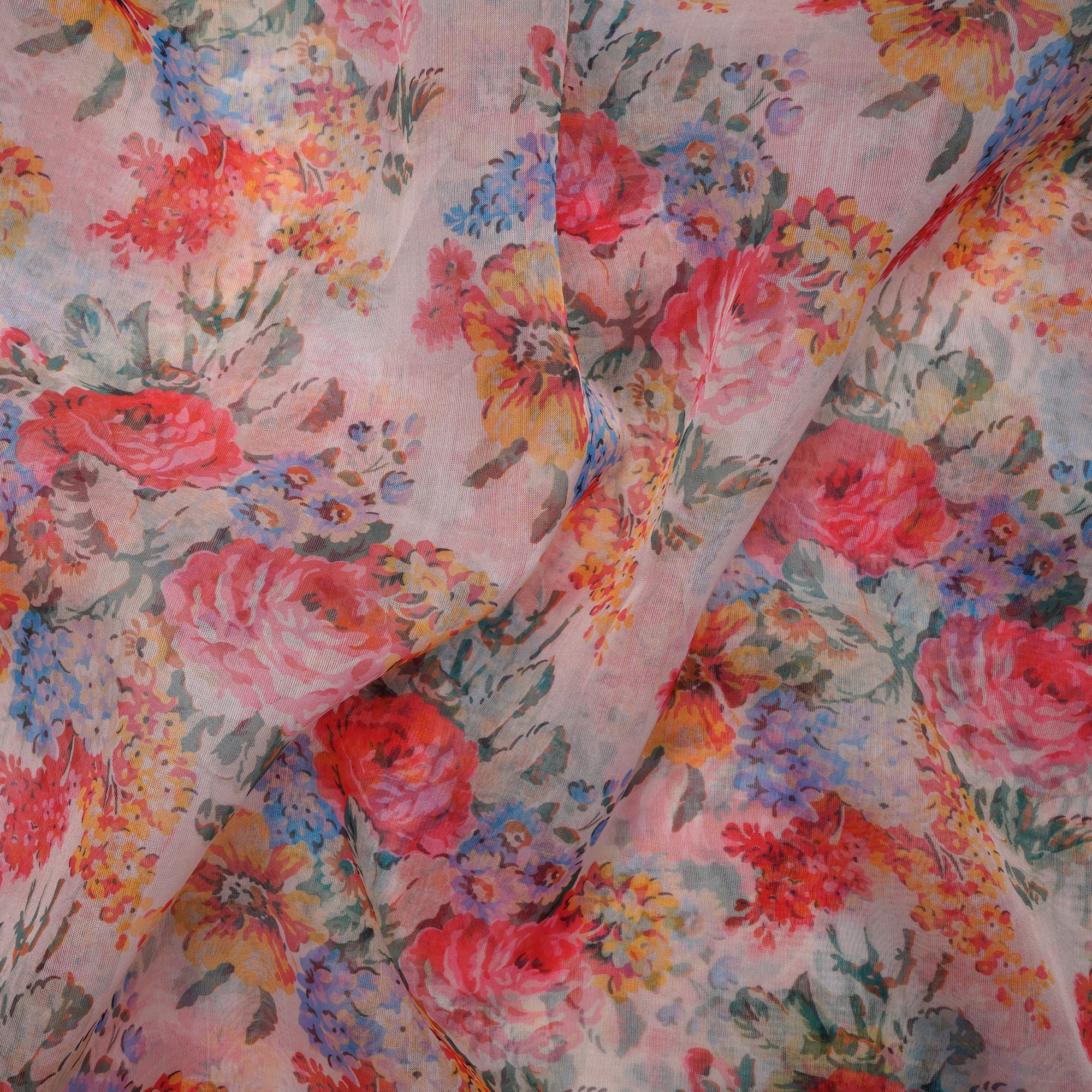 Multi Color Floral Pattern Digital Print Imported Poly Organza Fabric (44" Width)
