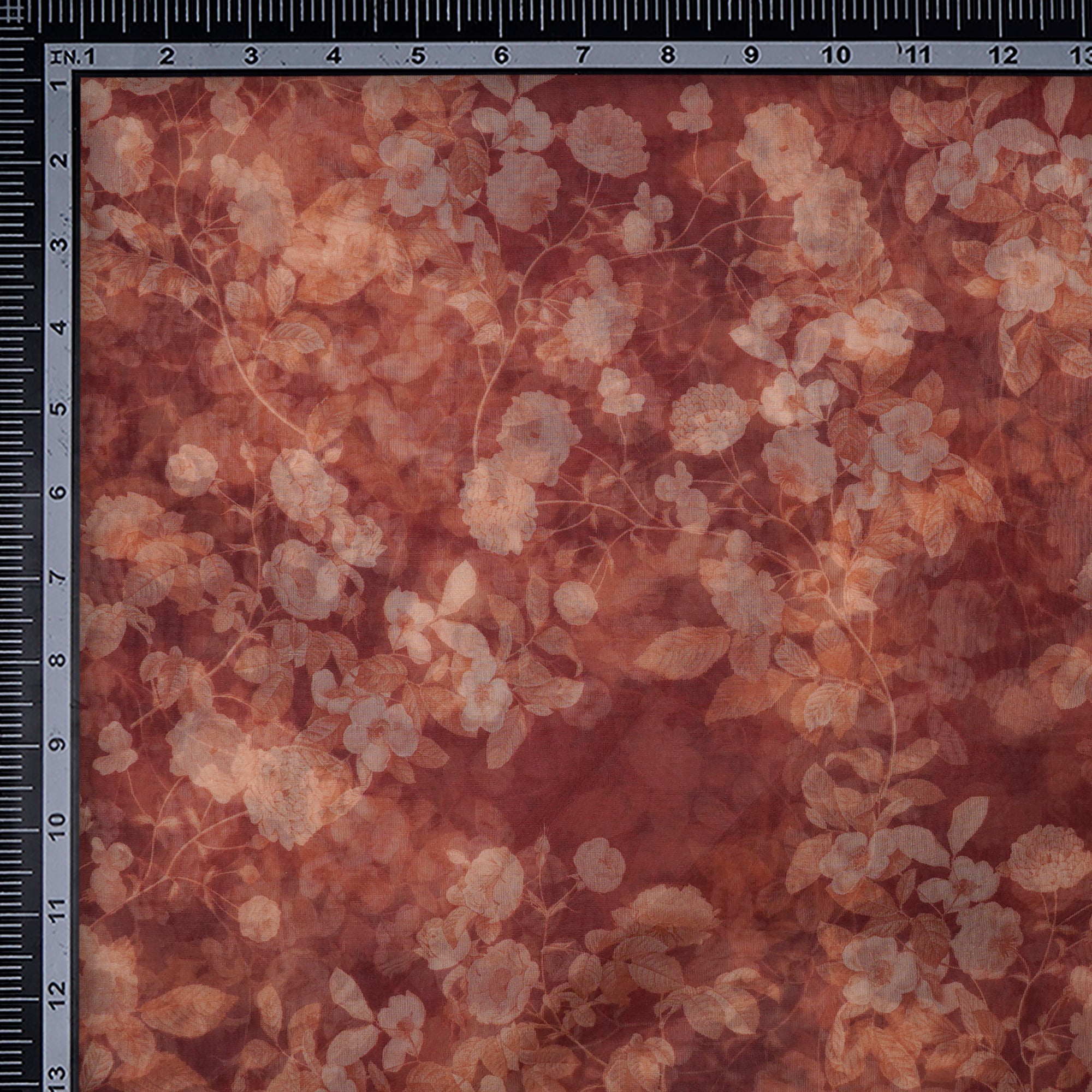 Maroon Floral Pattern Digital Print Imported Poly Organza Fabric (44" Width)
