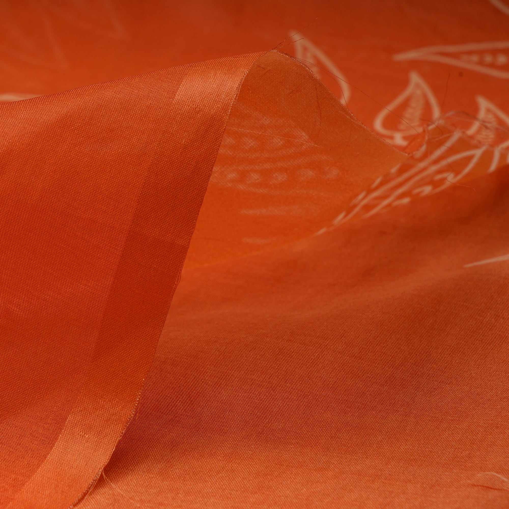 Orange Leaf Pattern Digital Print Imported Poly Organza Fabric (44" Width)