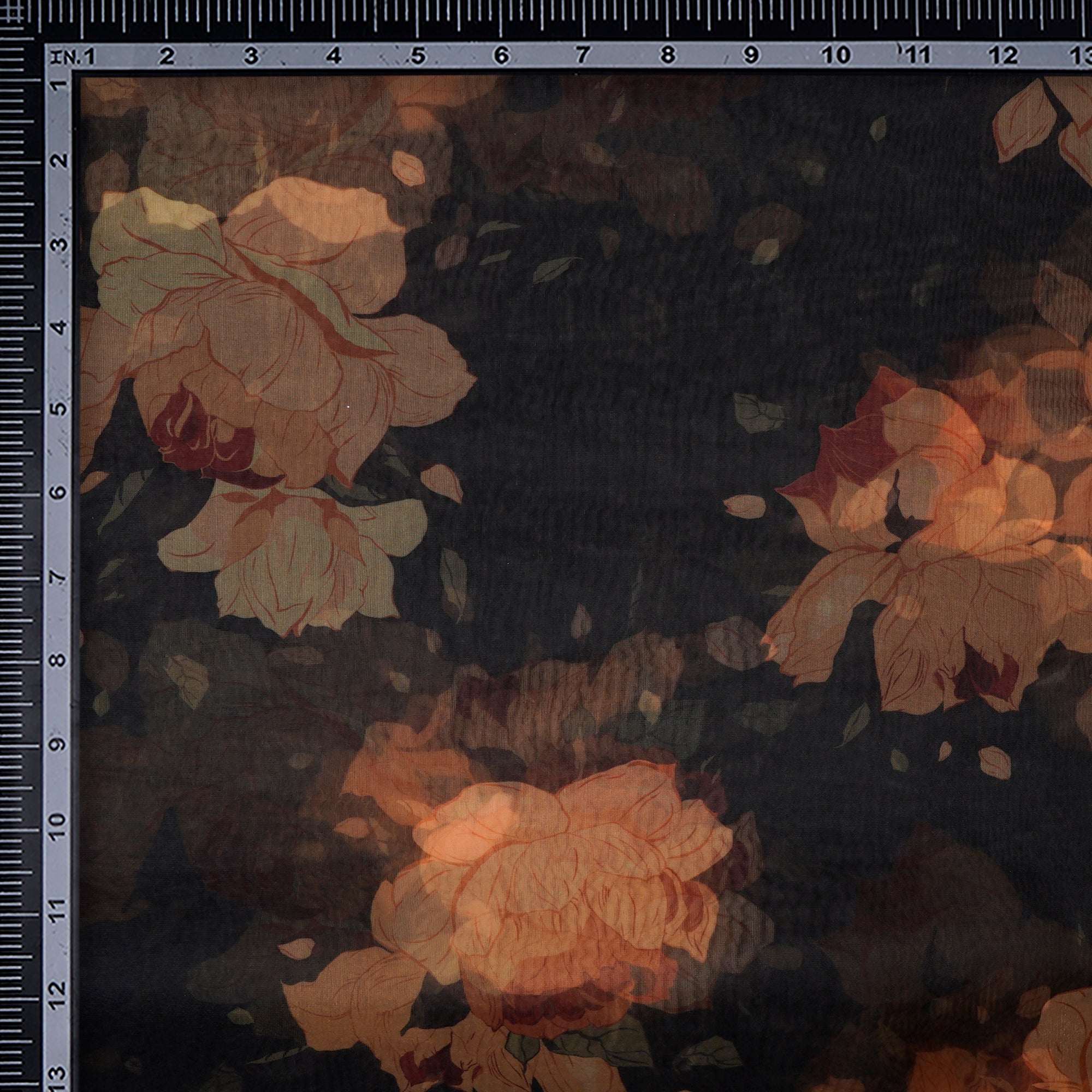 Dark Grey Floral Pattern Digital Print Imported Poly Organza Fabric (44" Width)
