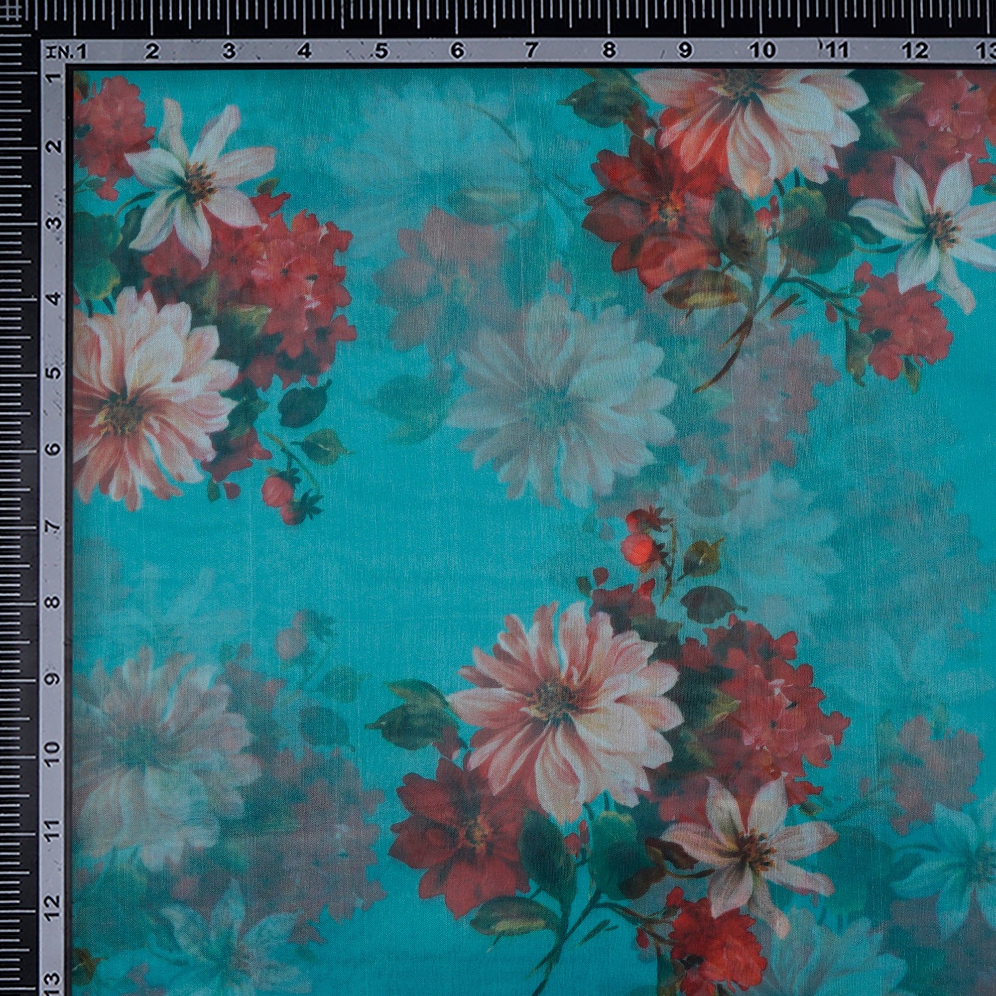 Water Garden Floral Pattern Digital Print Imported Poly Organza Fabric (44" Width)