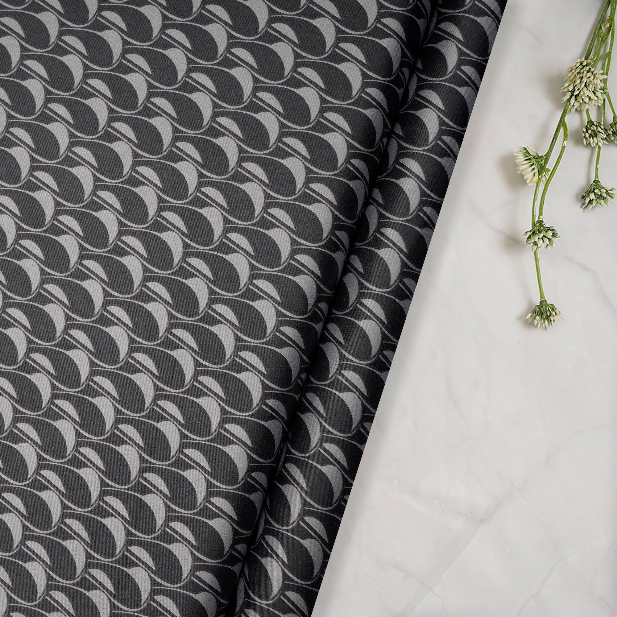 Grey All Over Pattern Digital Print Imported Armani Satin Fabric (60" Width)