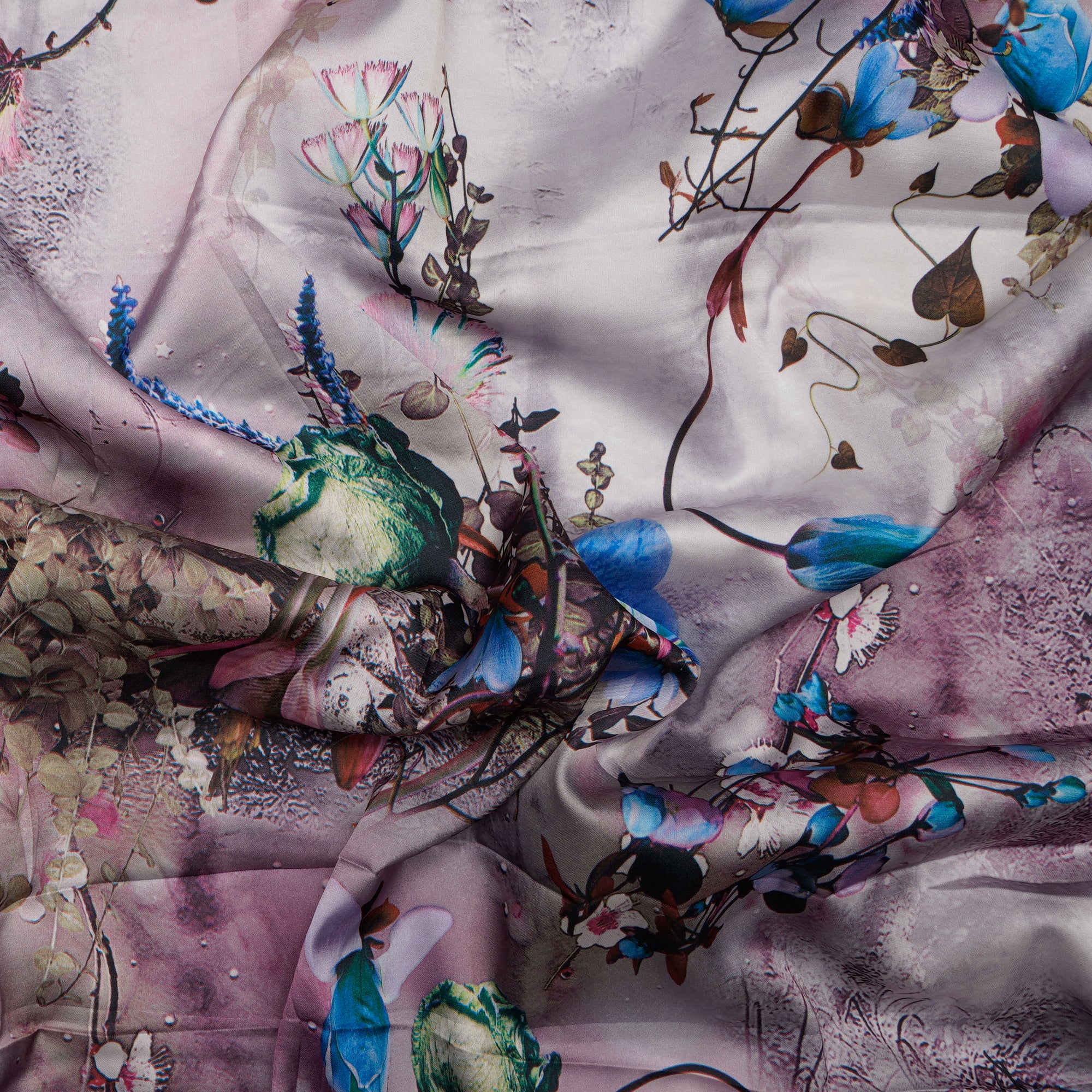 Multi Color Floral Pattern Digital Print Imported Armani Satin Fabric (60" Width)