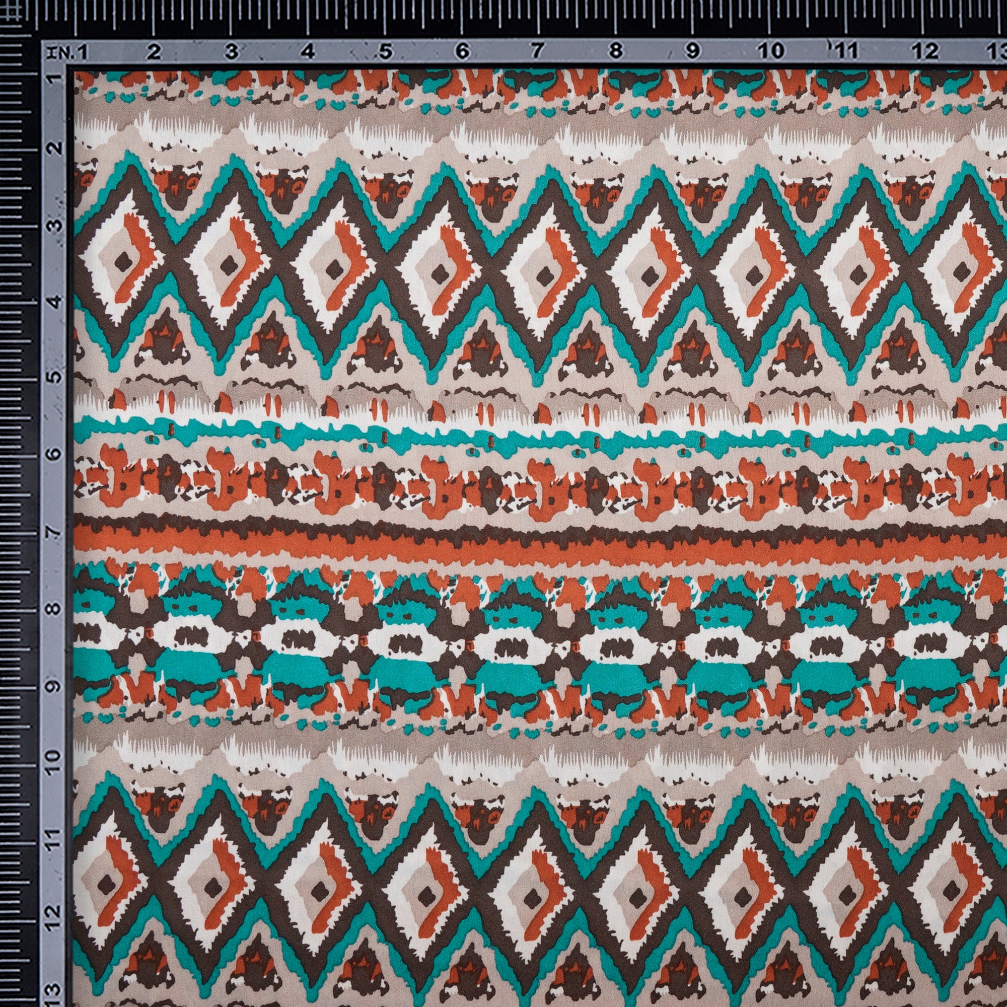 Green-Beige Abstract Pattern Digital Print Imported Armani Satin Fabric (60" Width)