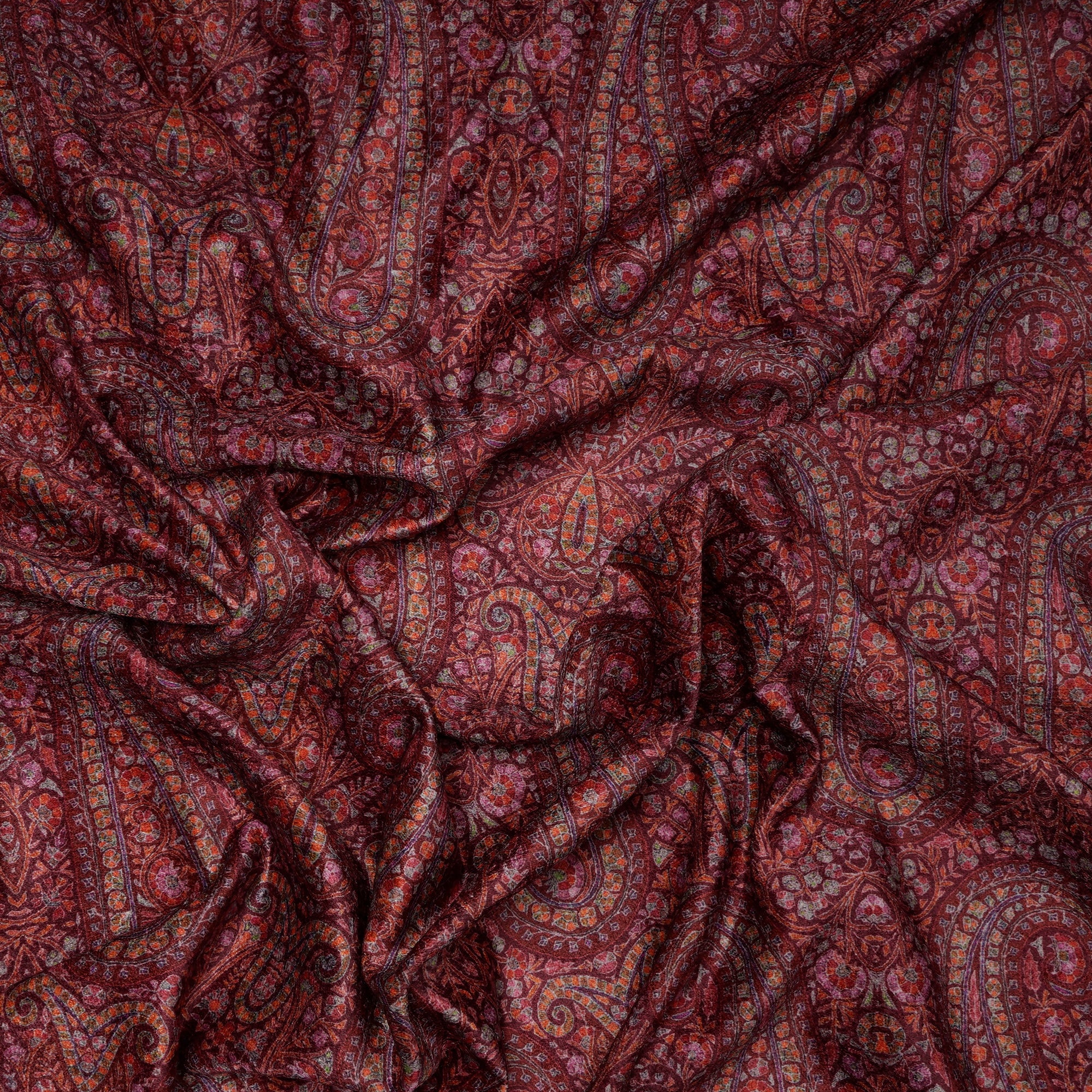 Biking Red Paisley Pattern Digital Print Imported Polyester Velvet Fabric (44" Width)