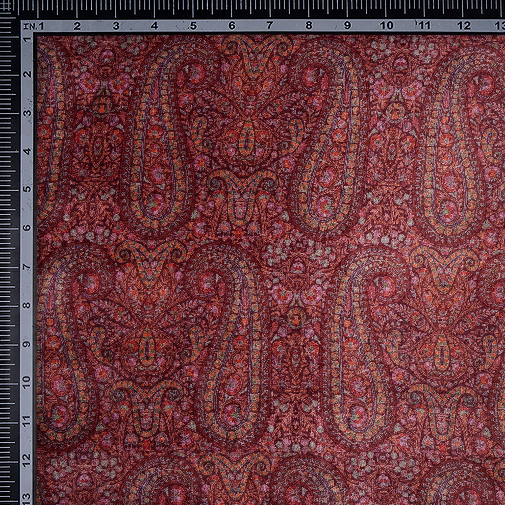 Biking Red Paisley Pattern Digital Print Imported Polyester Velvet Fabric (44" Width)