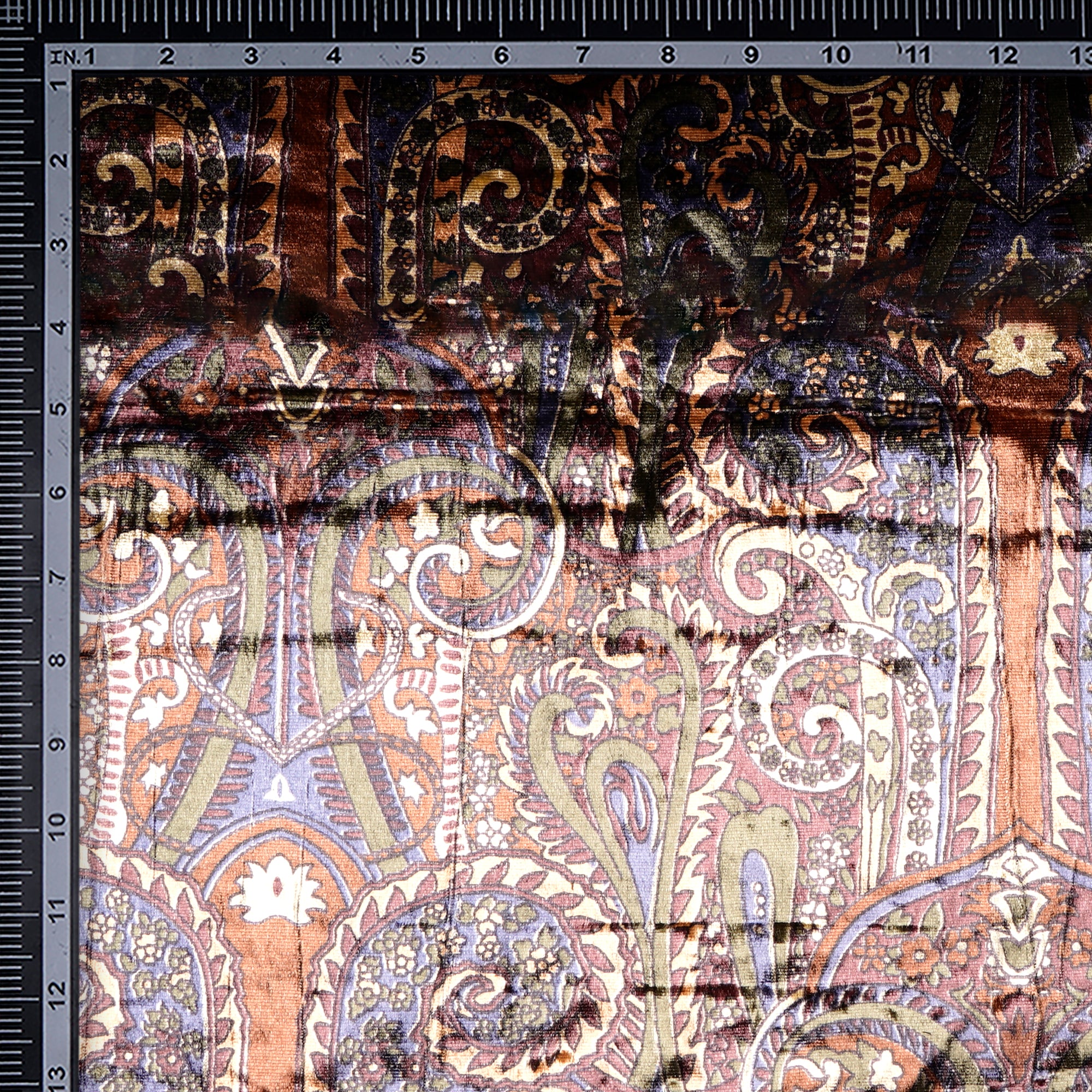 Copper Paisley Pattern Digital Print Imported Polyester Velvet Fabric (44" Width)