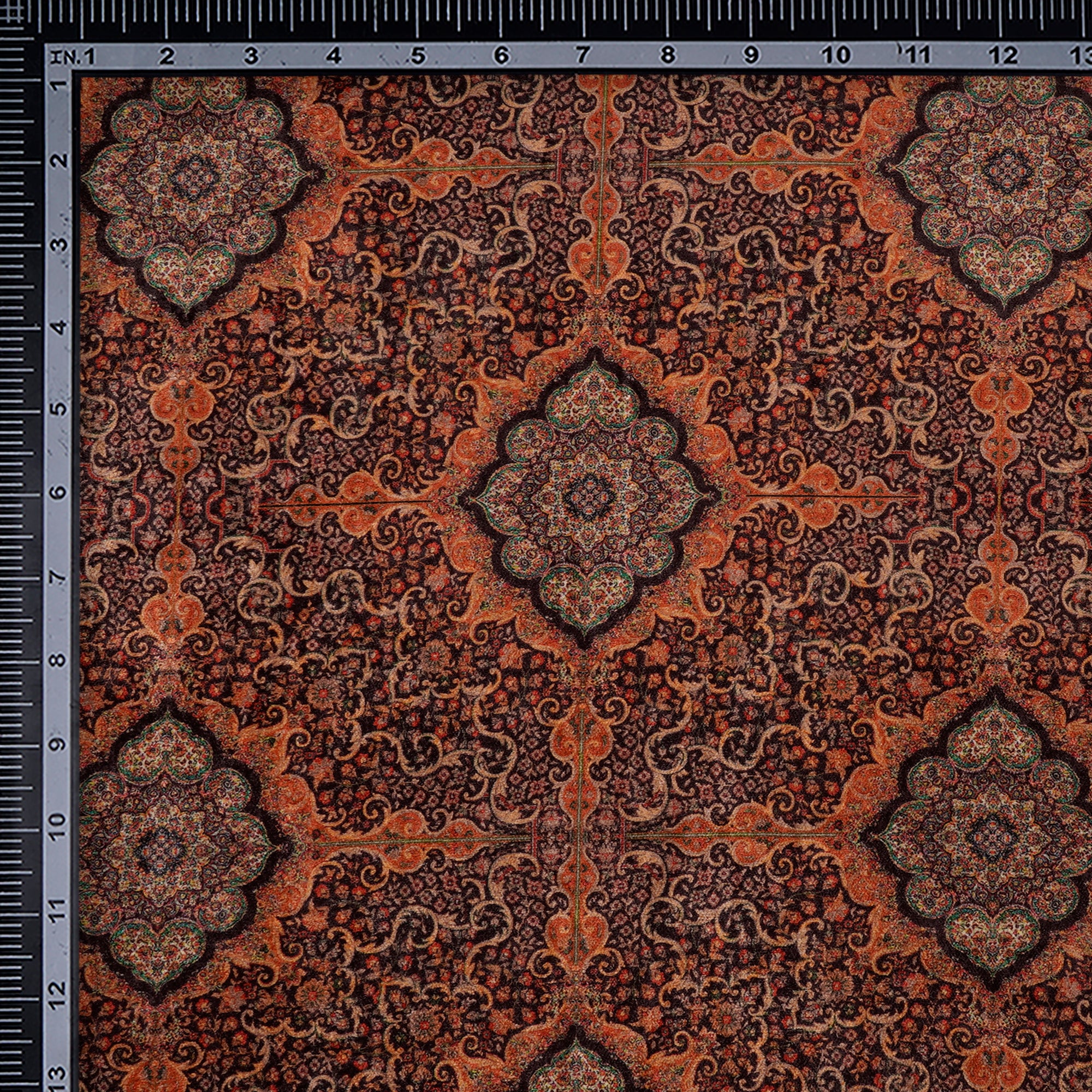 Black-Beige Traditional Pattern Digital Print Imported Polyester Velvet Fabric (44" Width)