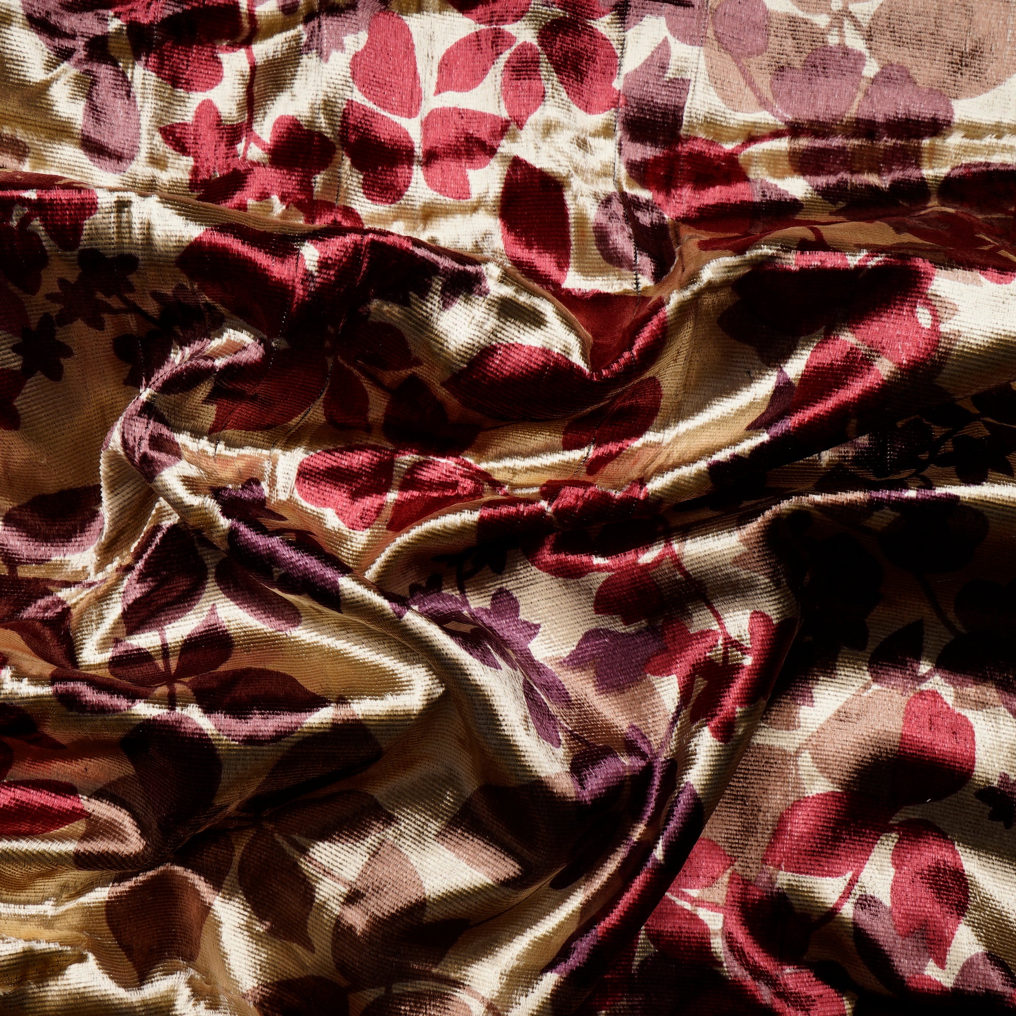 Cream Floral Pattern Digital Print Imported Polyester Velvet Fabric (44" Width)