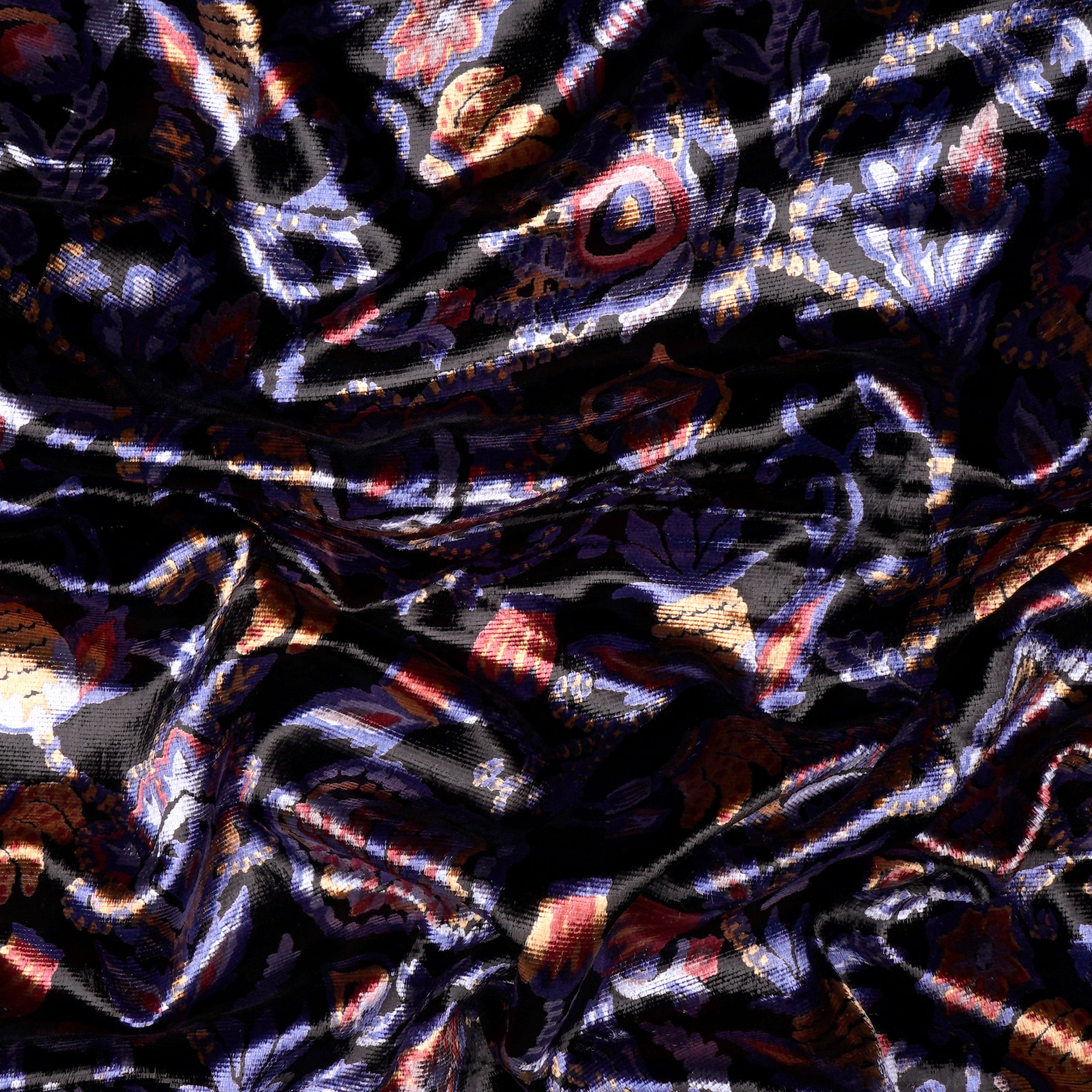 Black Floral Pattern Digital Print Imported Polyester Velvet Fabric (44" Width)