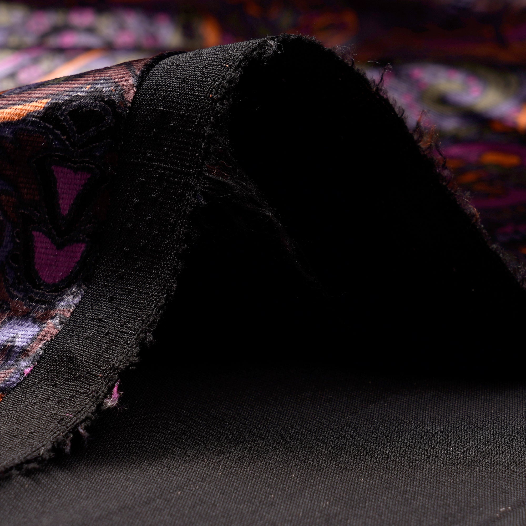 Black Floral Pattern Digital Print Imported Polyester Velvet Fabric (44" Width)