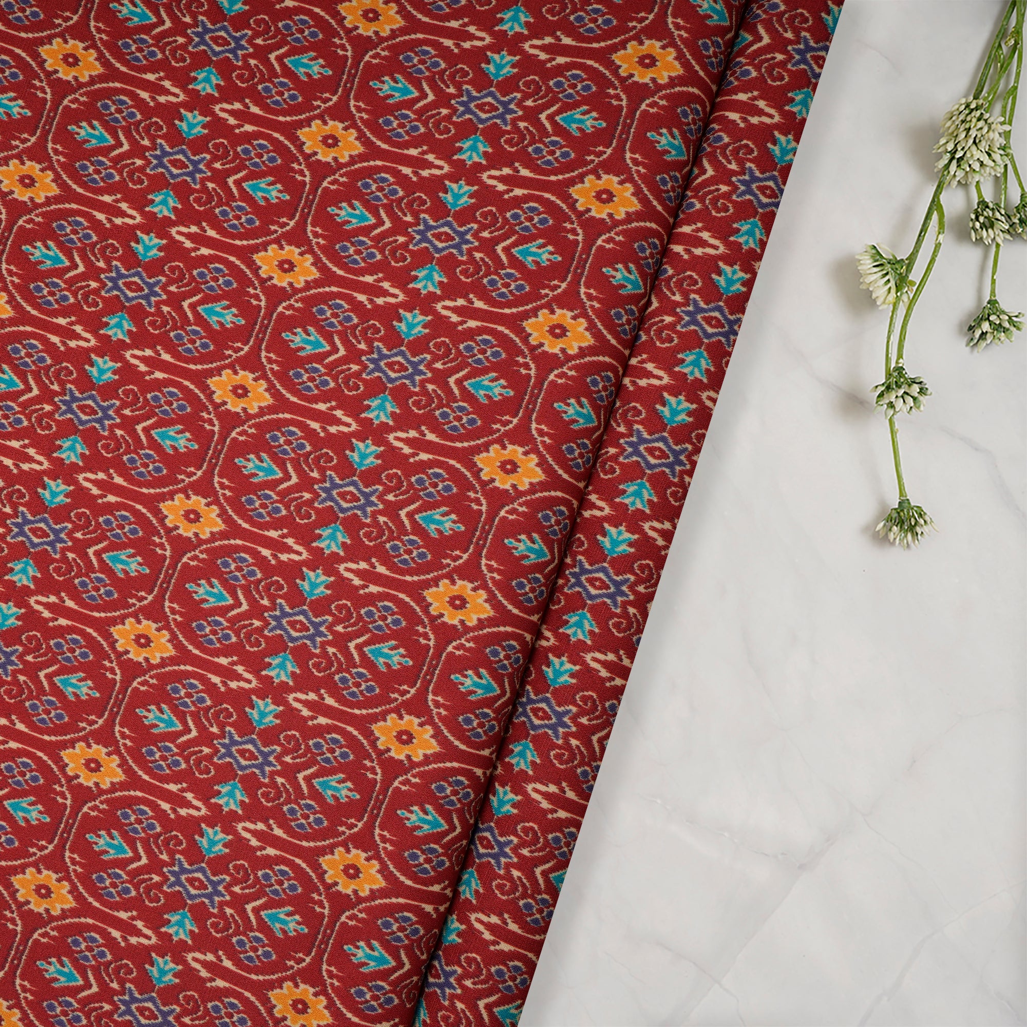 Bossa Nova Traditional Pattern Digital Print Imported Royal Georgette Fabric (60" Width)