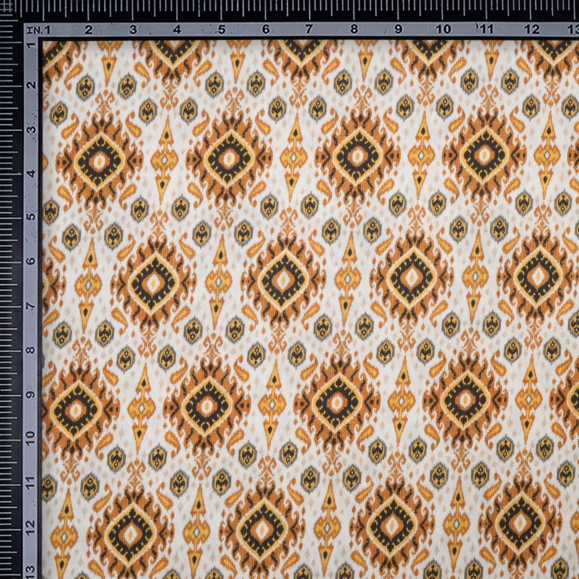 White-Yellow Traditional Pattern Digital Print Imported Royal Georgette Fabric (60" Width)