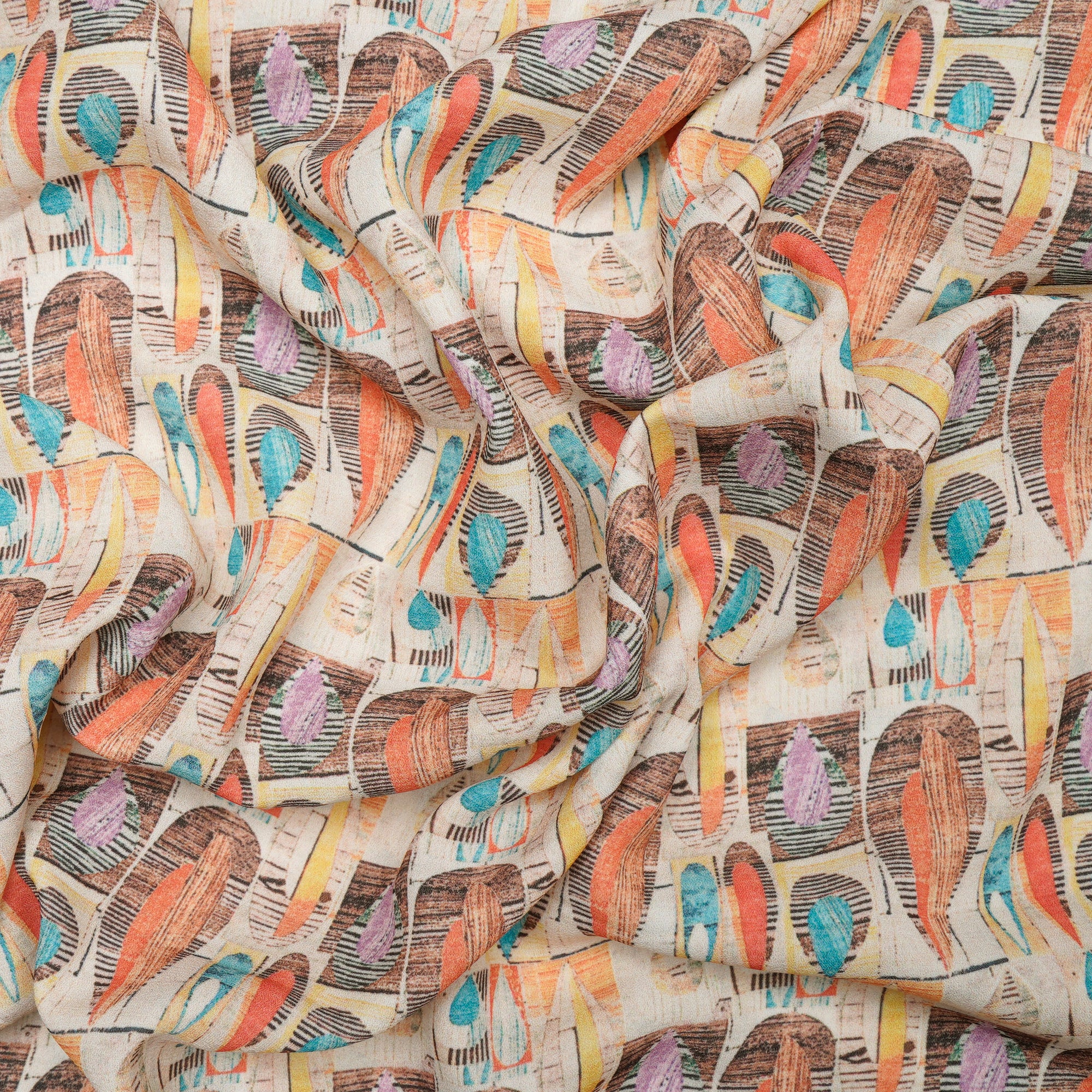 Multi Color Geometric Pattern Digital Print Imported Royal Georgette Fabric (60" Width)