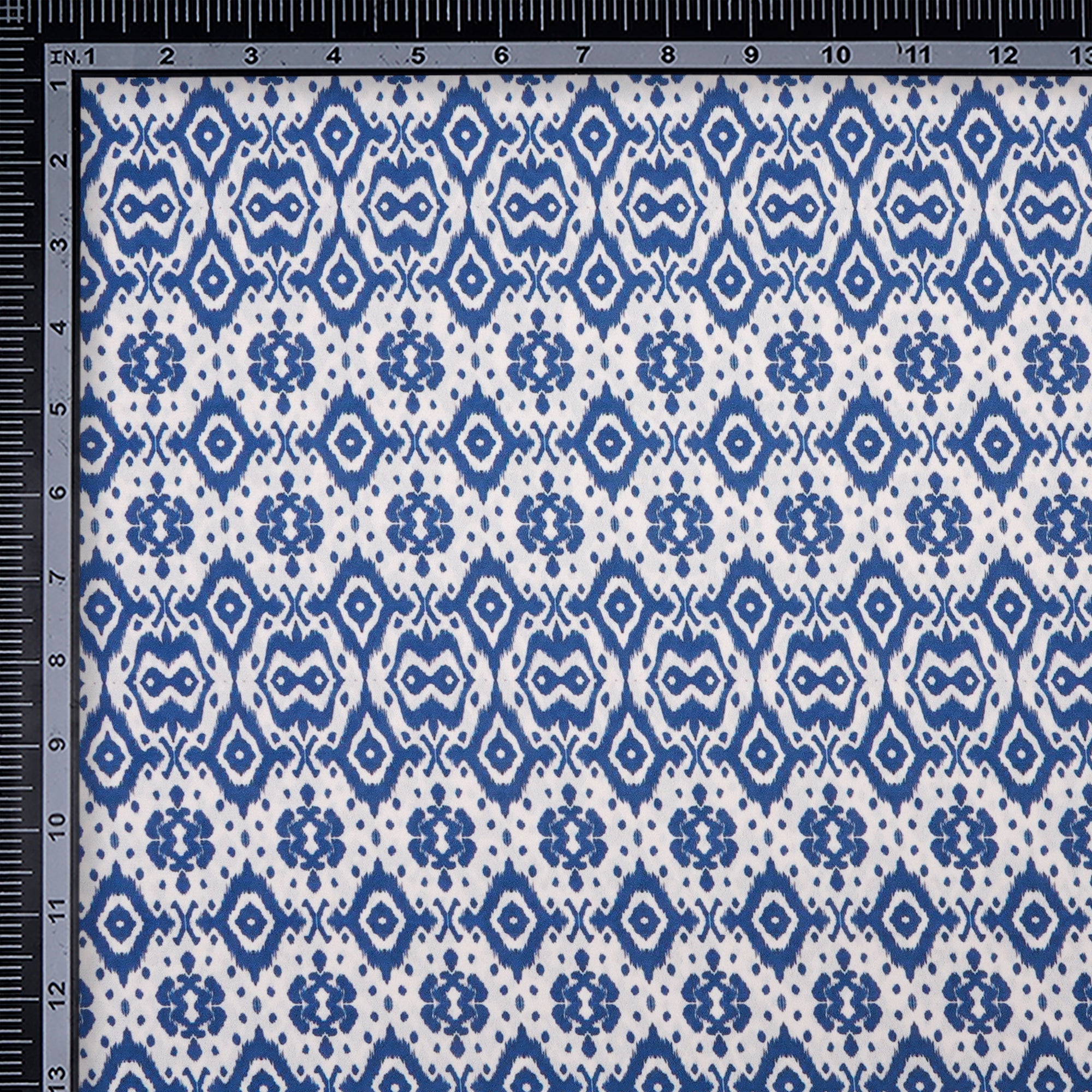 White-Navy Blue Traditional Pattern Digital Print Imported Royal Georgette Fabric (60" Width)