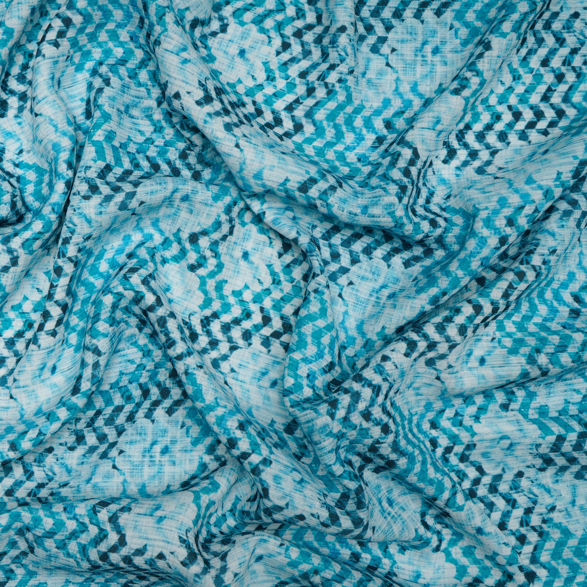 Green Geometrical Pattern Digital Print Imported Royal Georgette Fabric (60" Width)