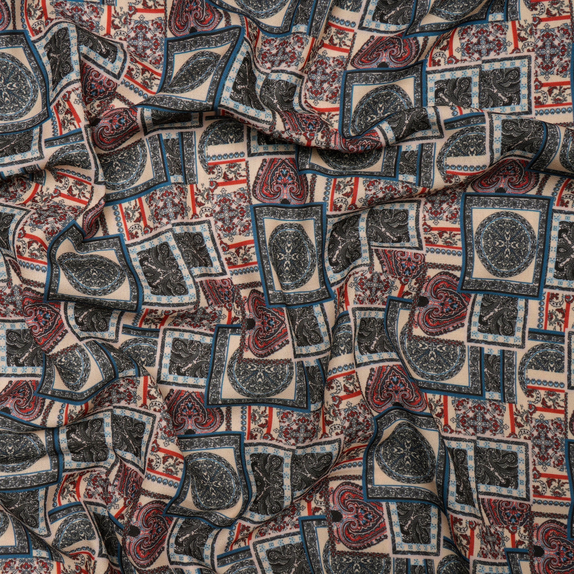 Cream Geometrical Pattern Digital Print Imported Royal Georgette Fabric (60" Width)