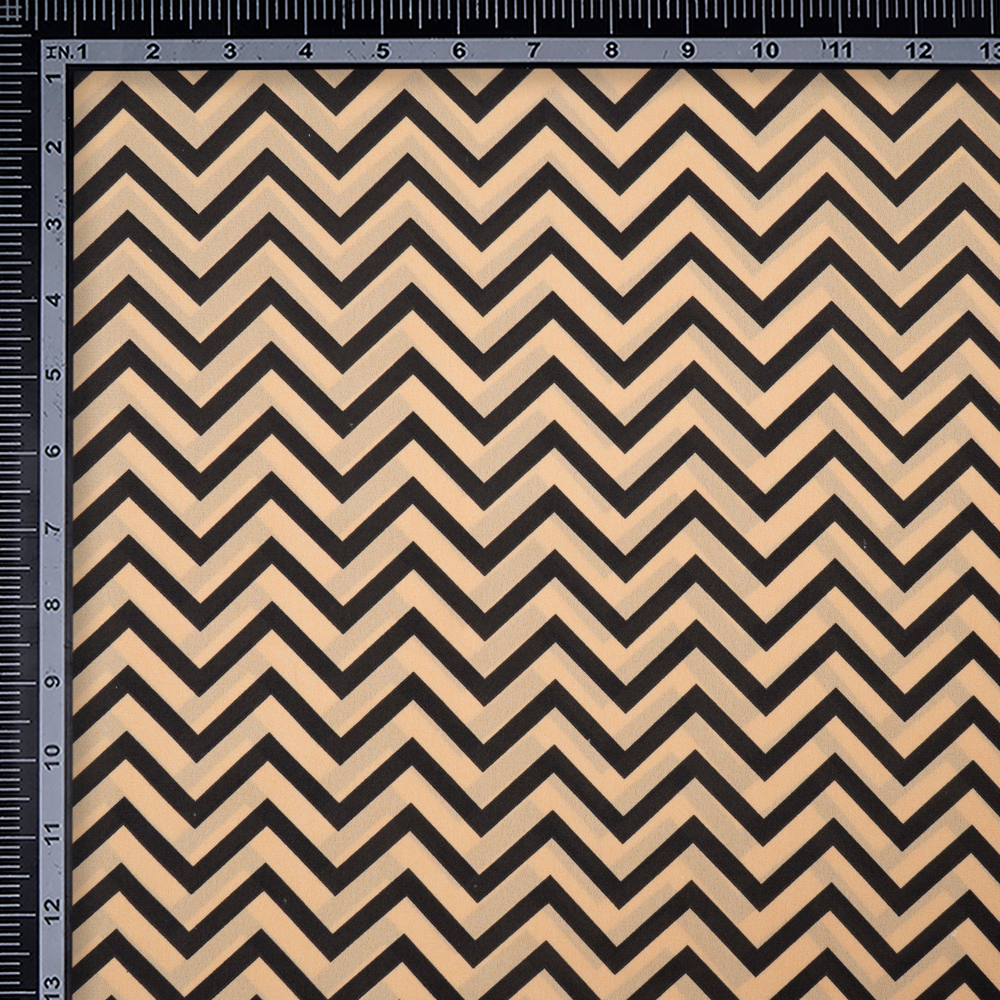 Beige-Black Chevron Pattern Digital Print Imported Royal Georgette Fabric (60" Width)
