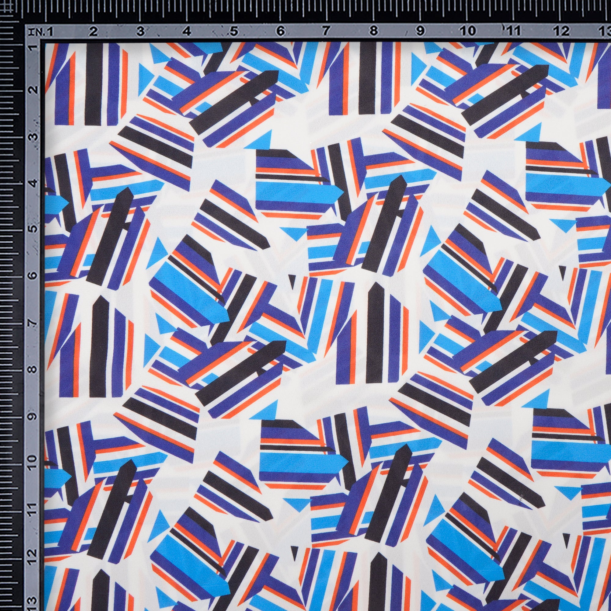 White Geometrical Pattern Digital Print Imported Royal Georgette Fabric (60" Width)