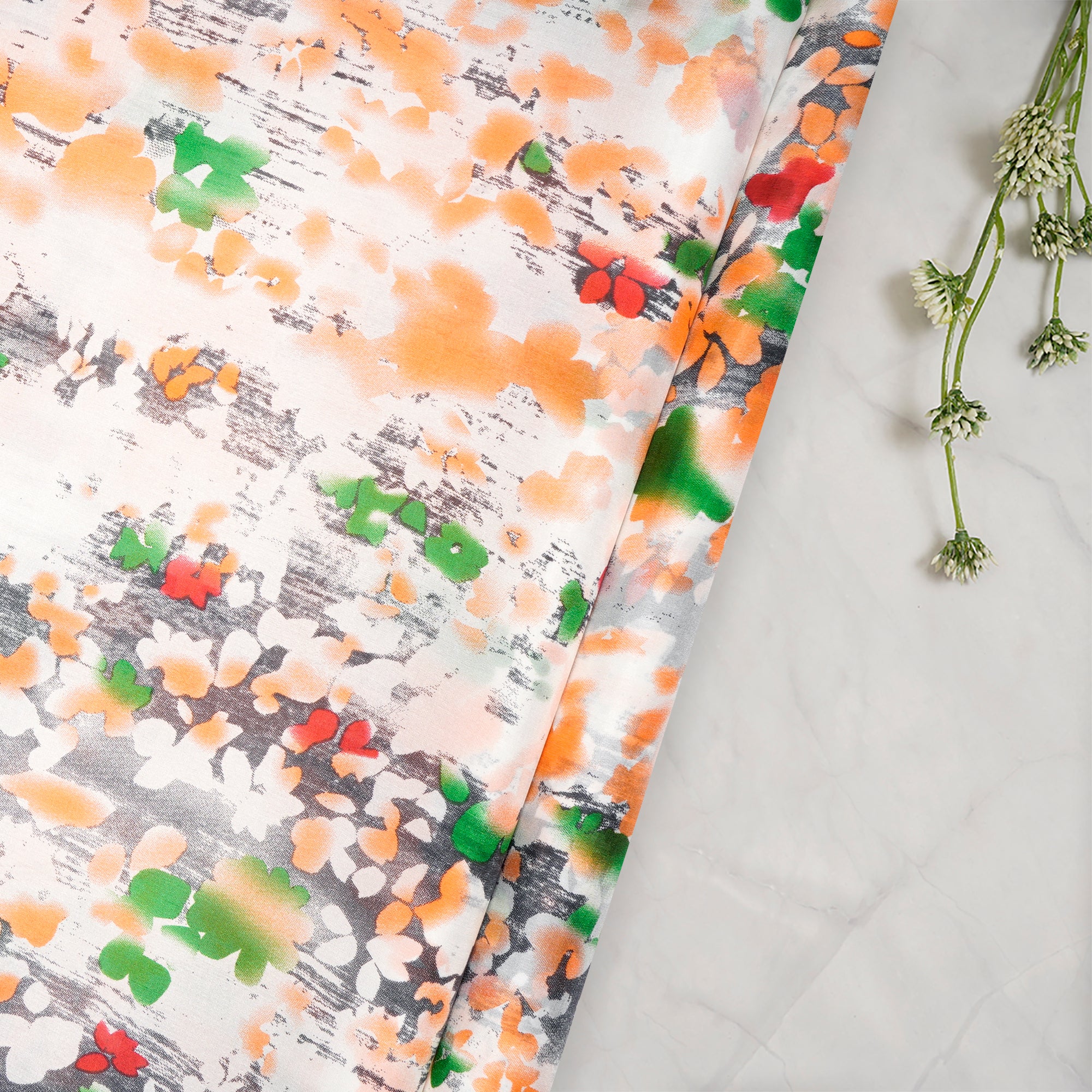 Multi Color Floral Pattern Digital Print Imported Habutai Silk Fabric (54" Width)