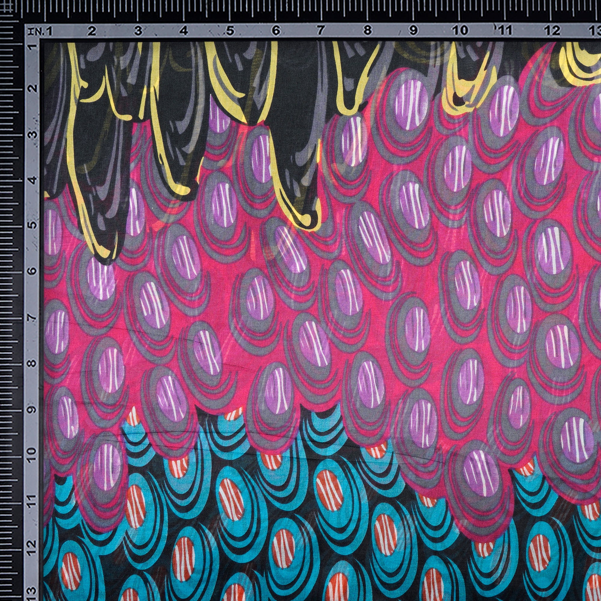 Black-Grey Abstract Pattern Digital Print Imported Habutai Silk Fabric (54" Width)