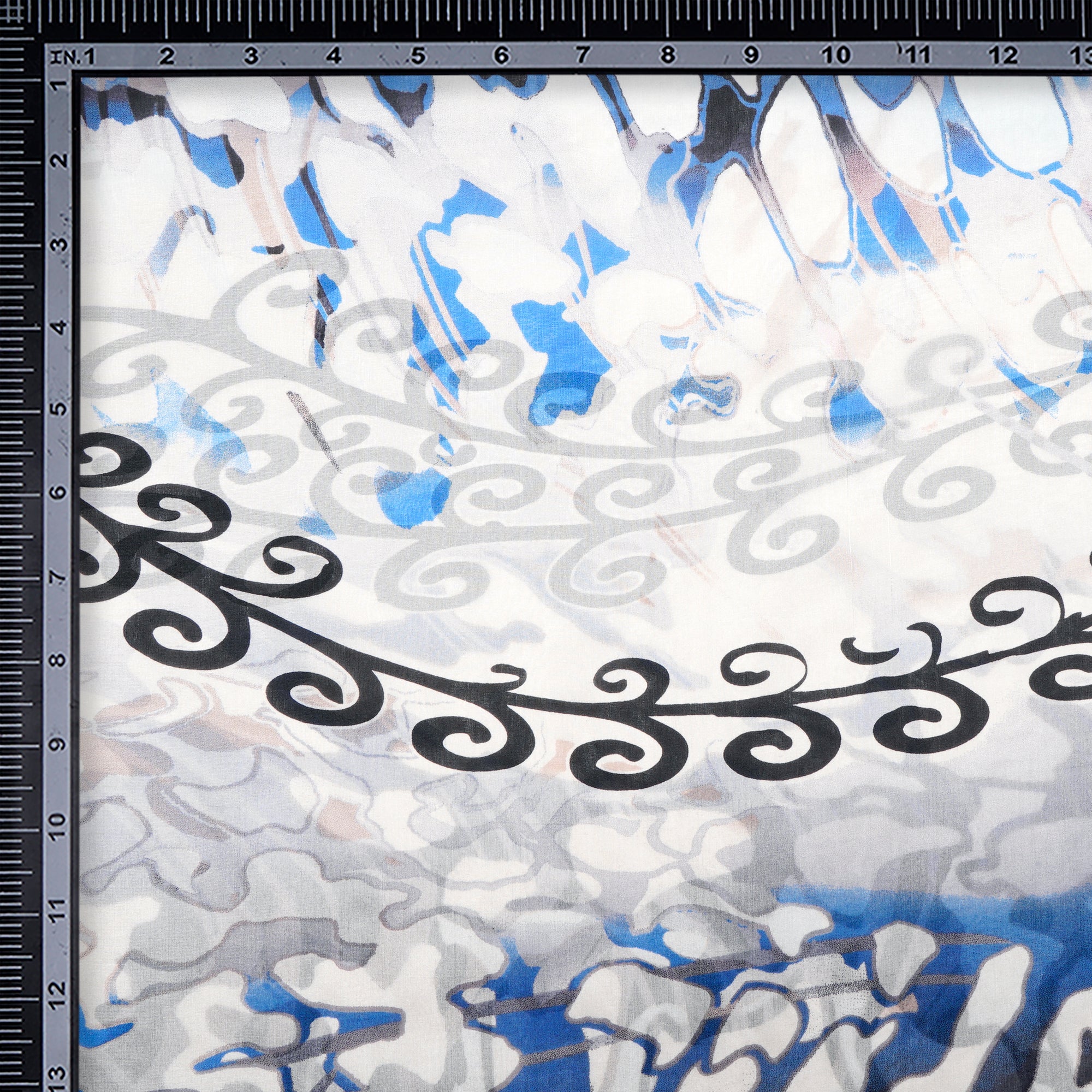 Black-Grey Abstract Pattern Digital Print Imported Habutai Silk Fabric (54" Width)