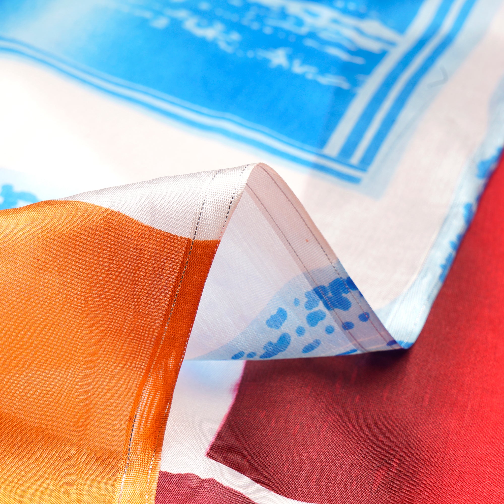 Blue-Pink Abstract Pattern Digital Print Imported Habutai Silk Fabric (54" Width)
