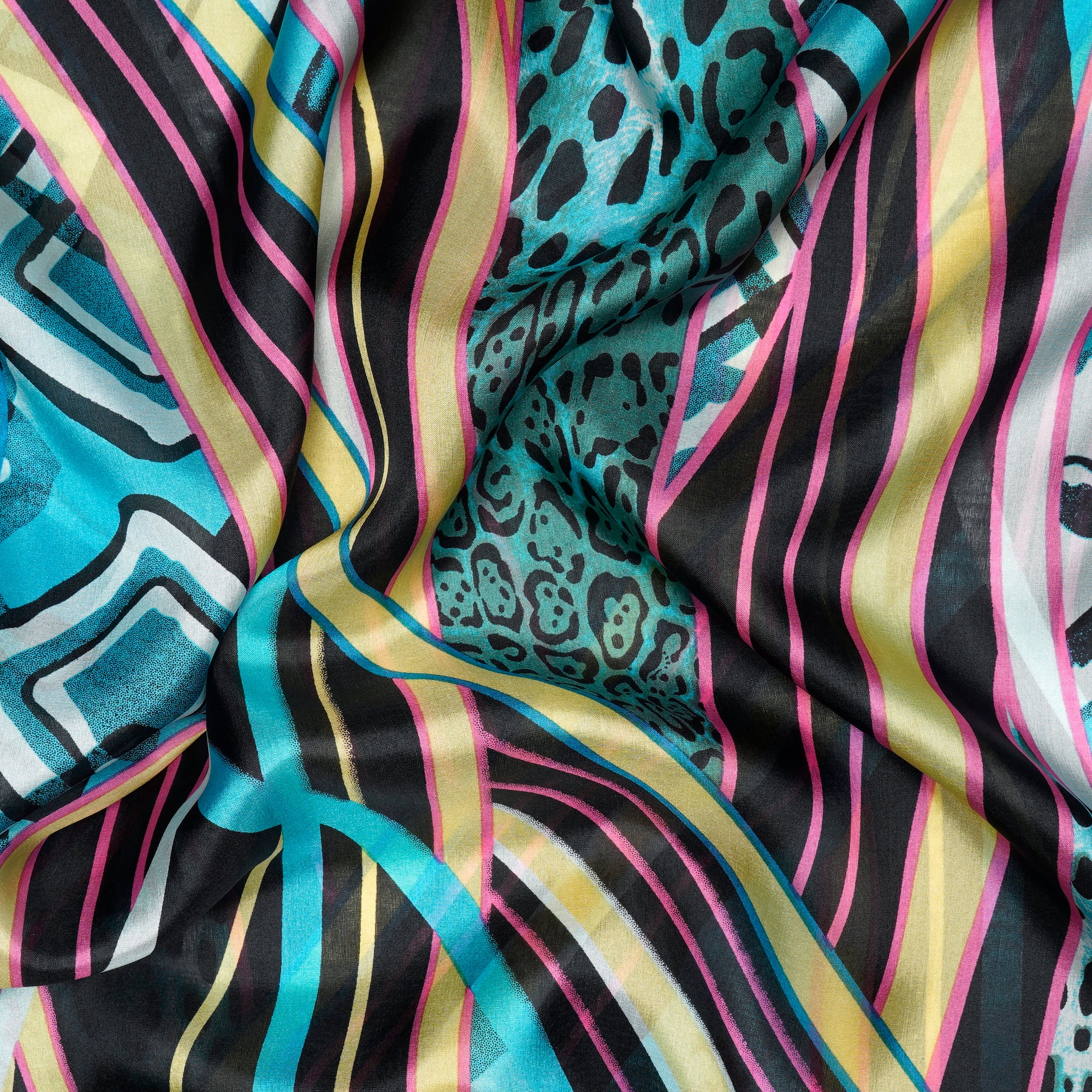 Multi Color Geometric Pattern Digital Print Imported Habutai Silk Fabric (54" Width)