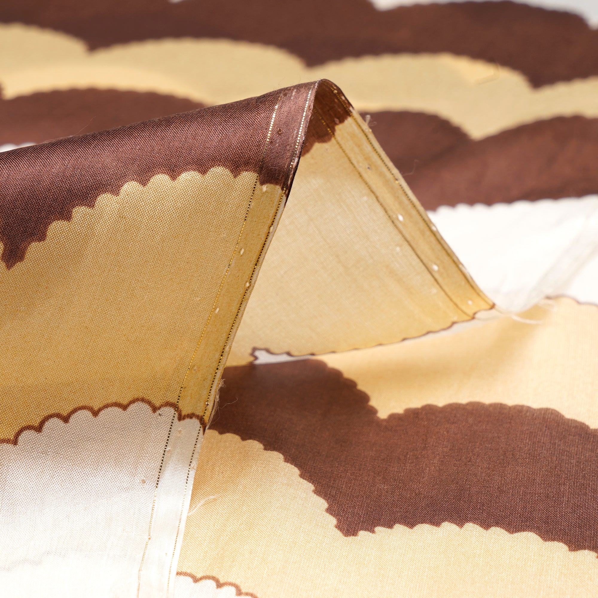 Brown-Cream Pattern Digital Print Imported Habutai Silk Fabric (54" Width)