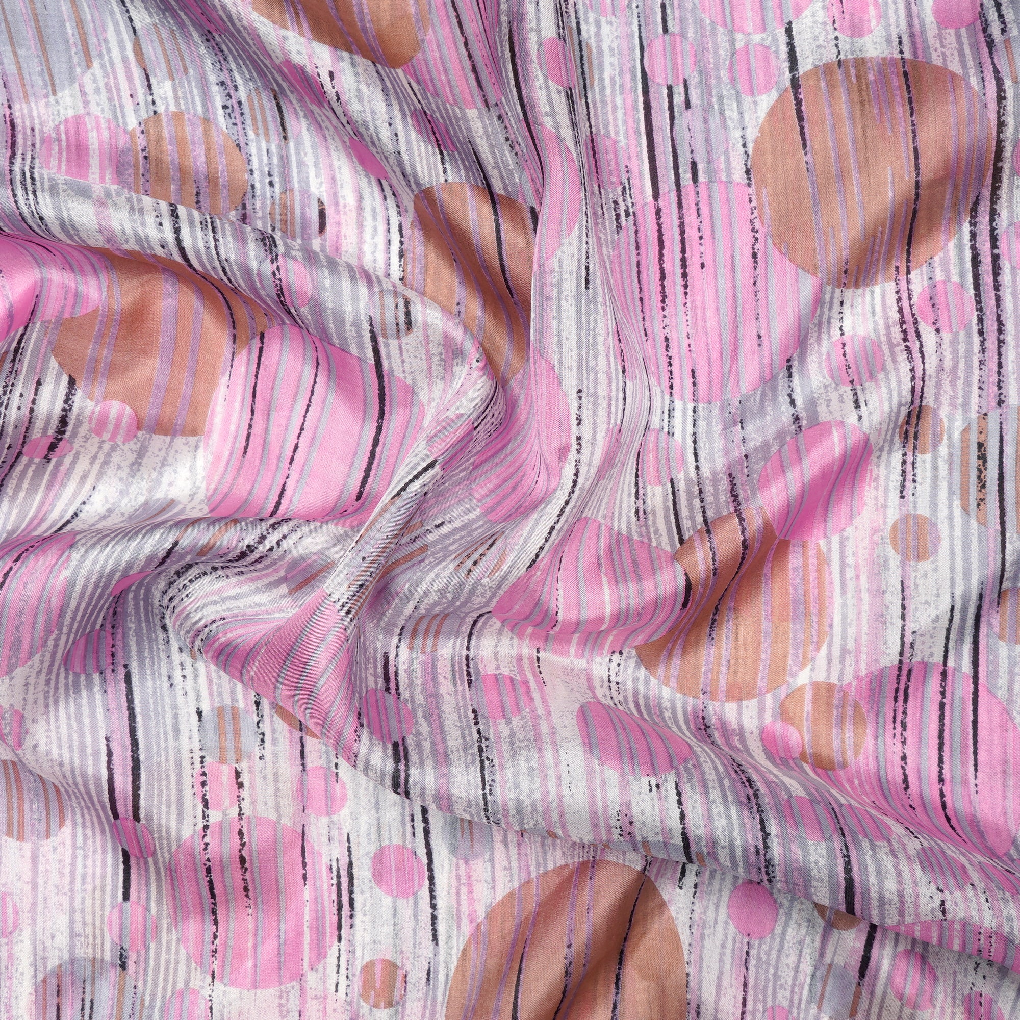 Baby Pink Polka Dot Pattern Digital Print Imported Habutai Silk Fabric (54" Width)