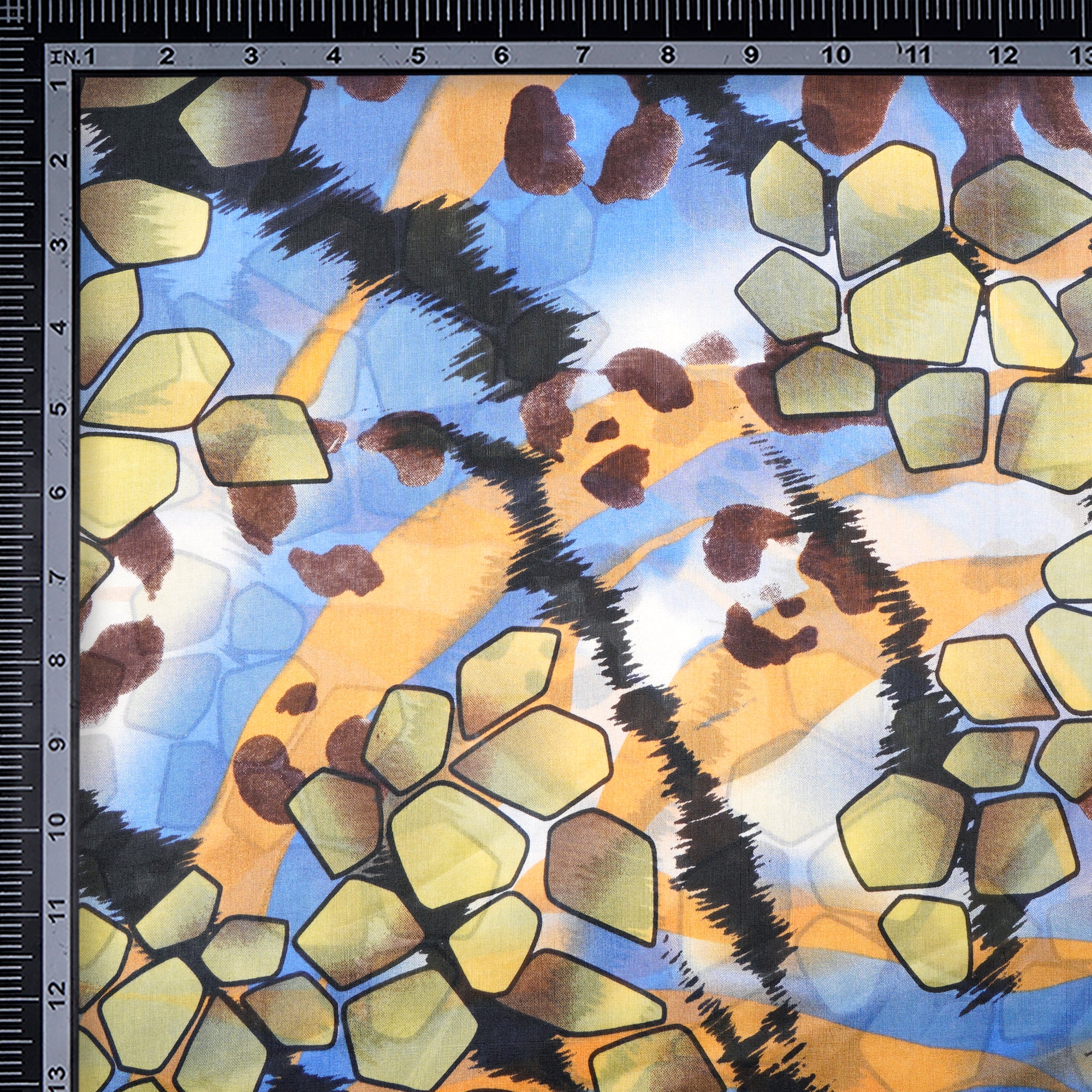 Multi Color Abstract Pattern Digital Print Imported Habutai Silk Fabric (54" Width)