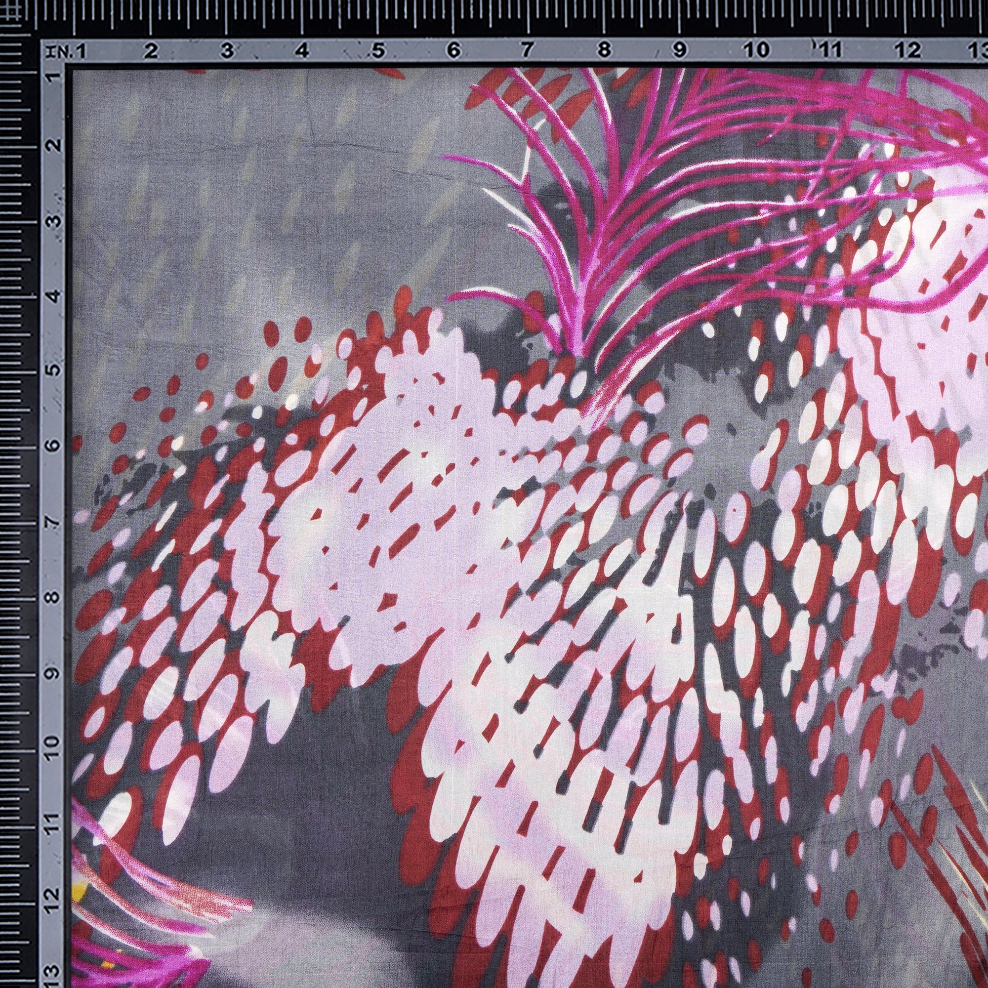 Grey-Purple Abstract Pattern Digital Print Imported Habutai Silk Fabric (54" Width)