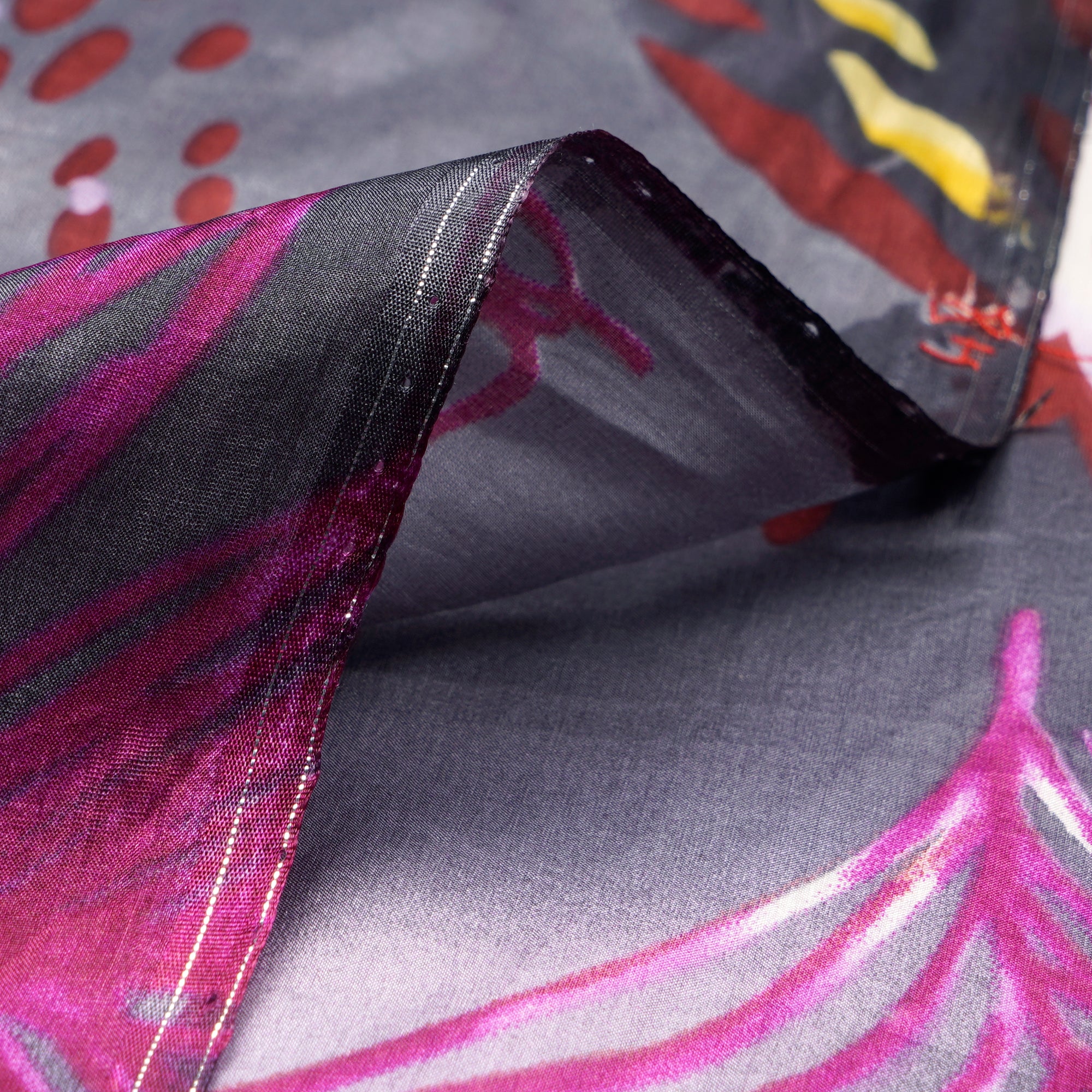 Grey-Purple Abstract Pattern Digital Print Imported Habutai Silk Fabric (54" Width)