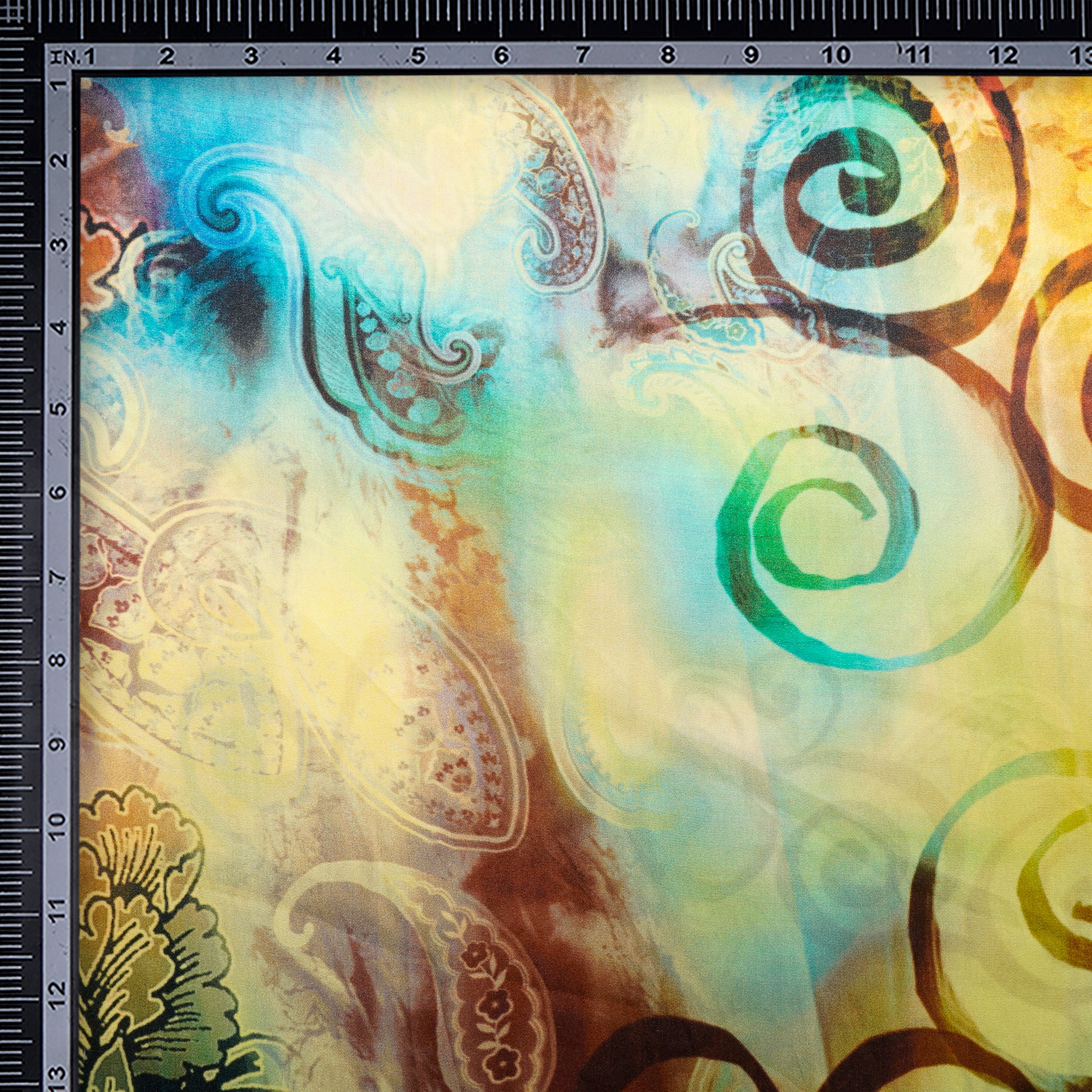 Lime Yellow Paisley Pattern Digital Print Imported Silk Satin Fabric (44" Width)