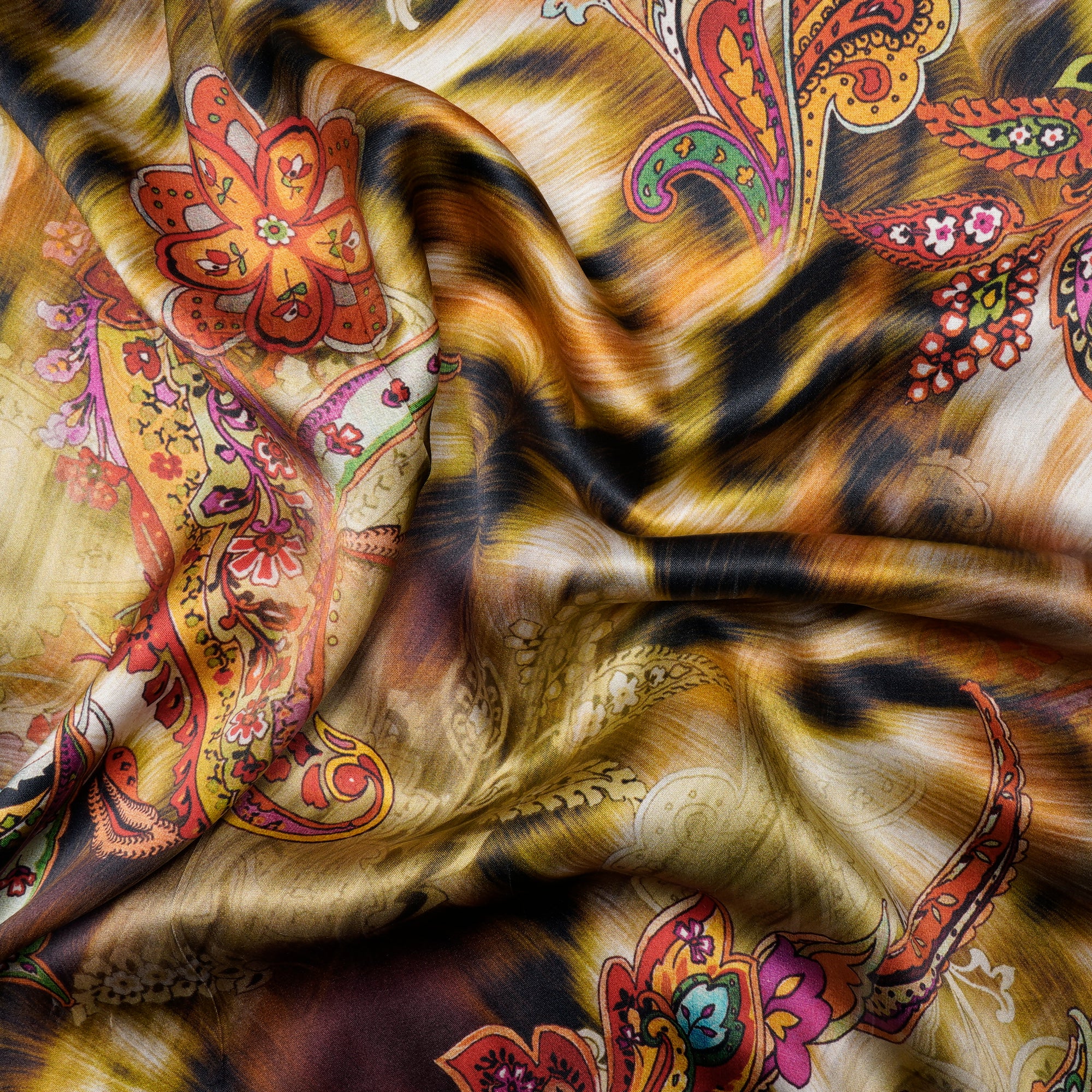 Multi Color Floral Pattern Digital Print Imported Silk Satin Fabric (44" Width)