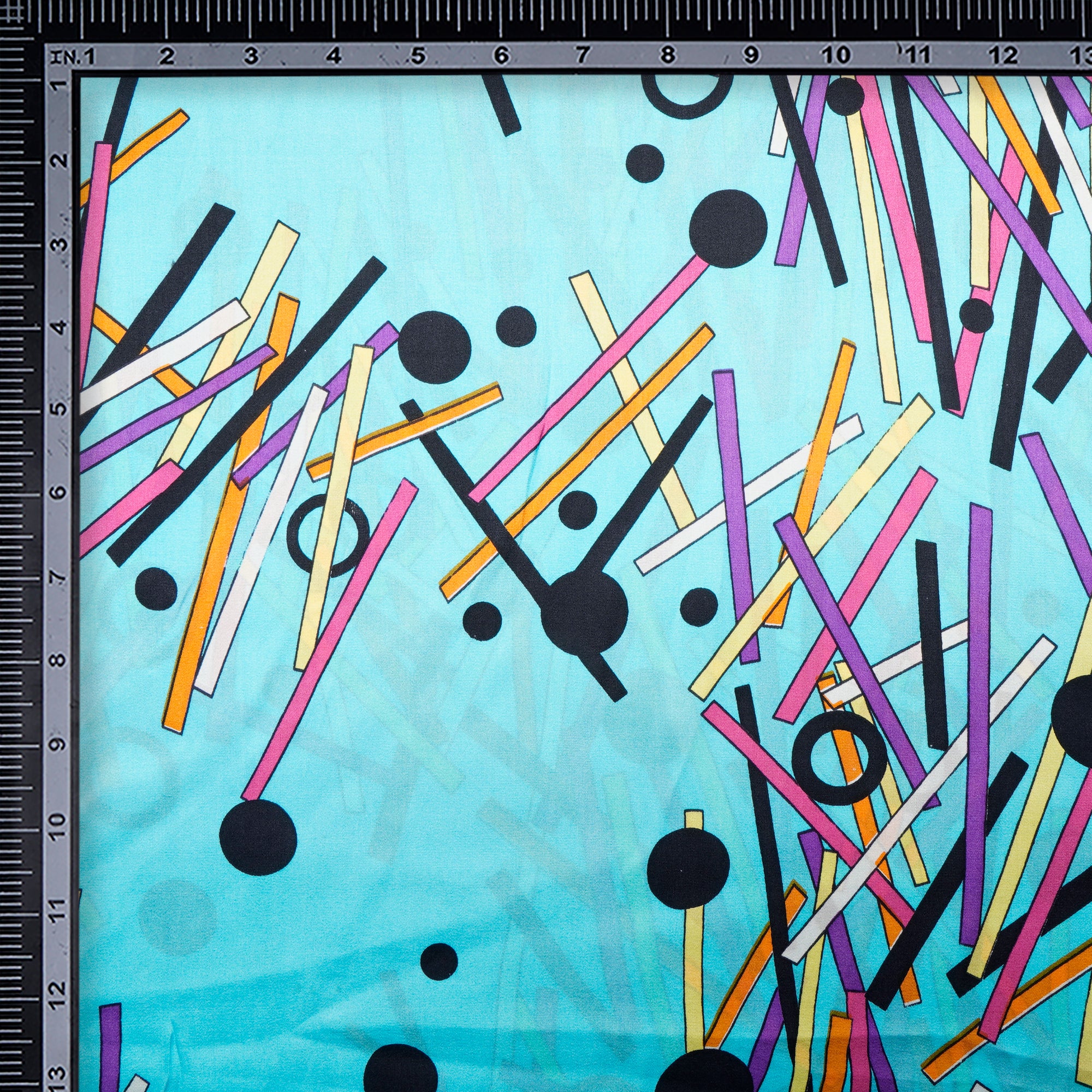 Ice Blue Geometric Pattern Digital Print Imported Silk Satin Fabric (44" Width)