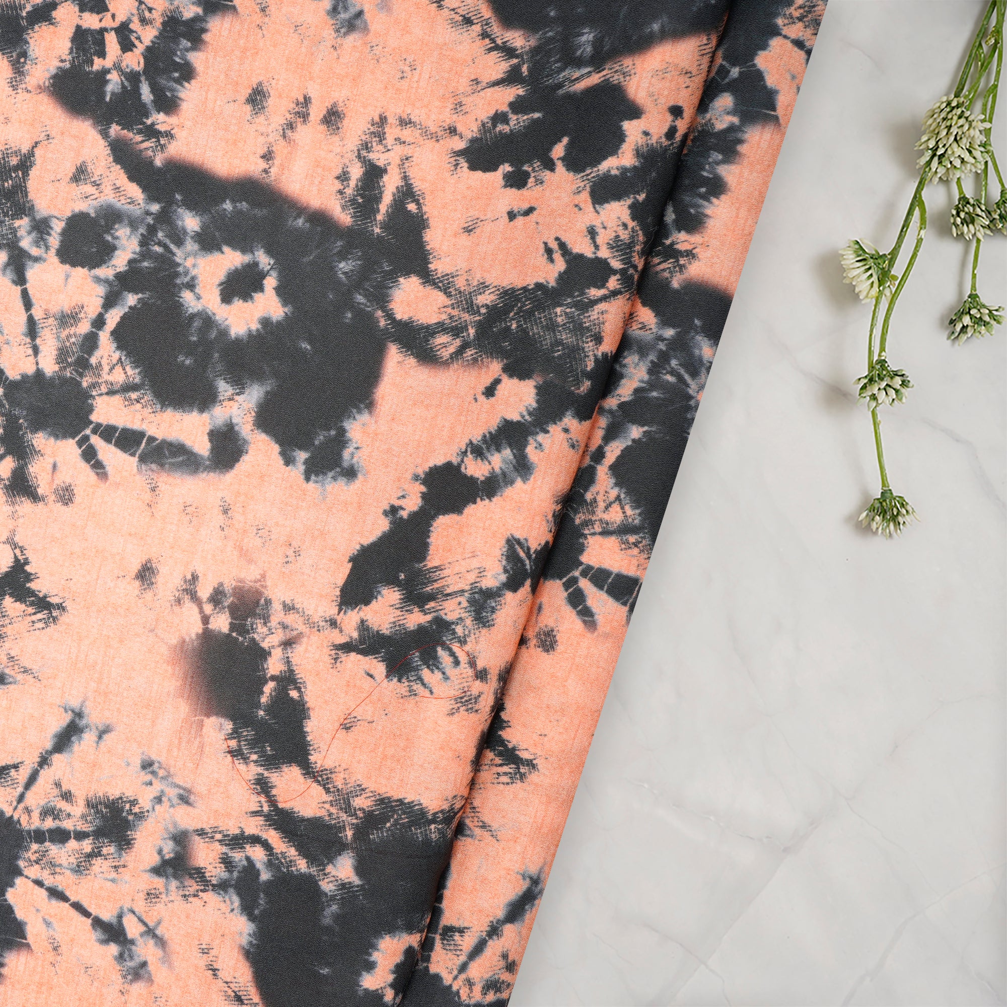 Orange-Black Tie-Dye Pattern Digital Print Imported Royal Georgette Fabric (60" Width)