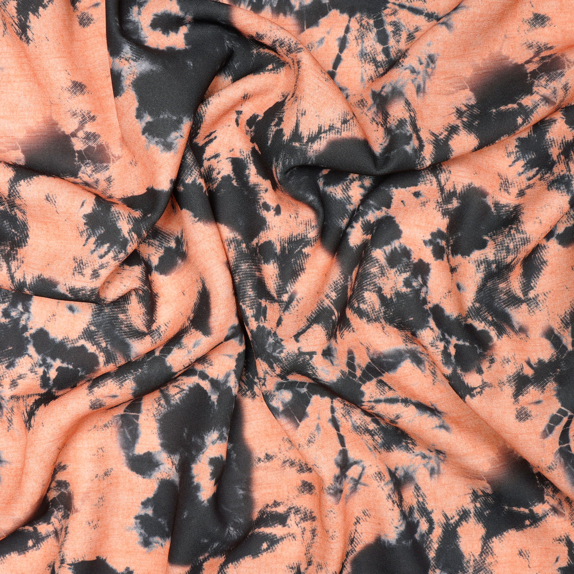 Orange-Black Tie-Dye Pattern Digital Print Imported Royal Georgette Fabric (60" Width)