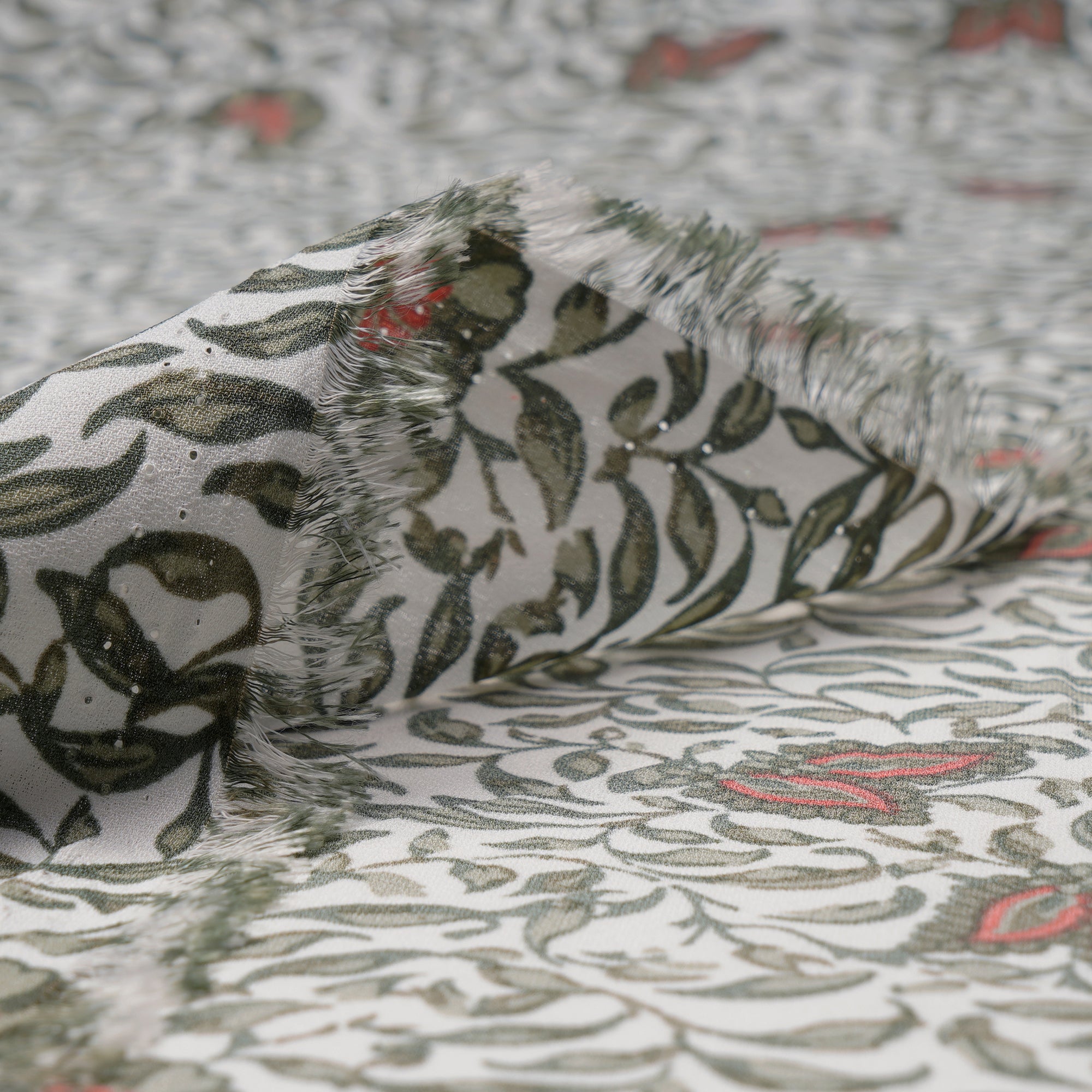 Olive Leaf Pattern Digital Print Imported Royal Georgette Fabric (60" Width)