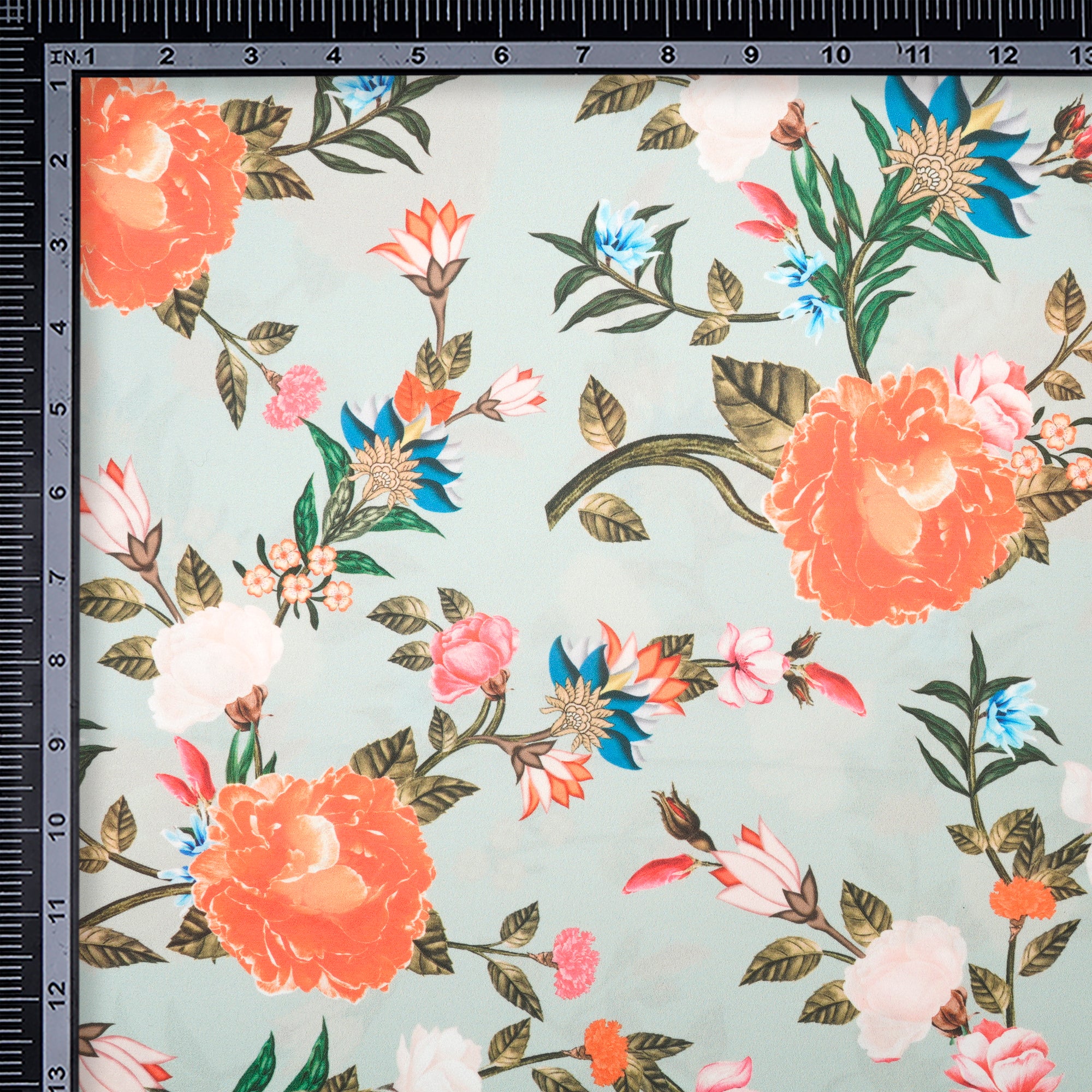Mint Green Floral Pattern Digital Print Imported Royal Georgette Fabric (60" Width)