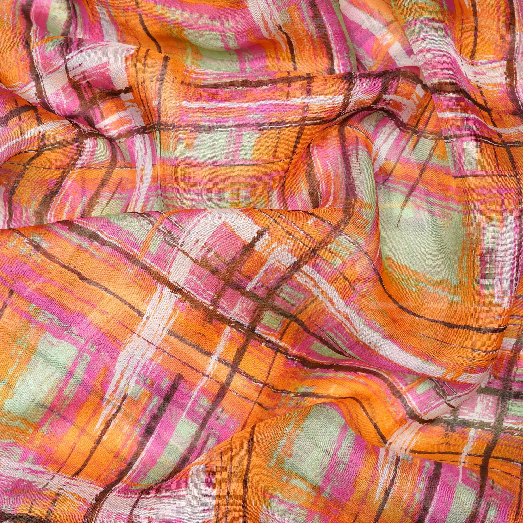 Pink-Orange Abstract Pattern Digital Print Imported Flat Chiffon Silk Fabric (54" Width)