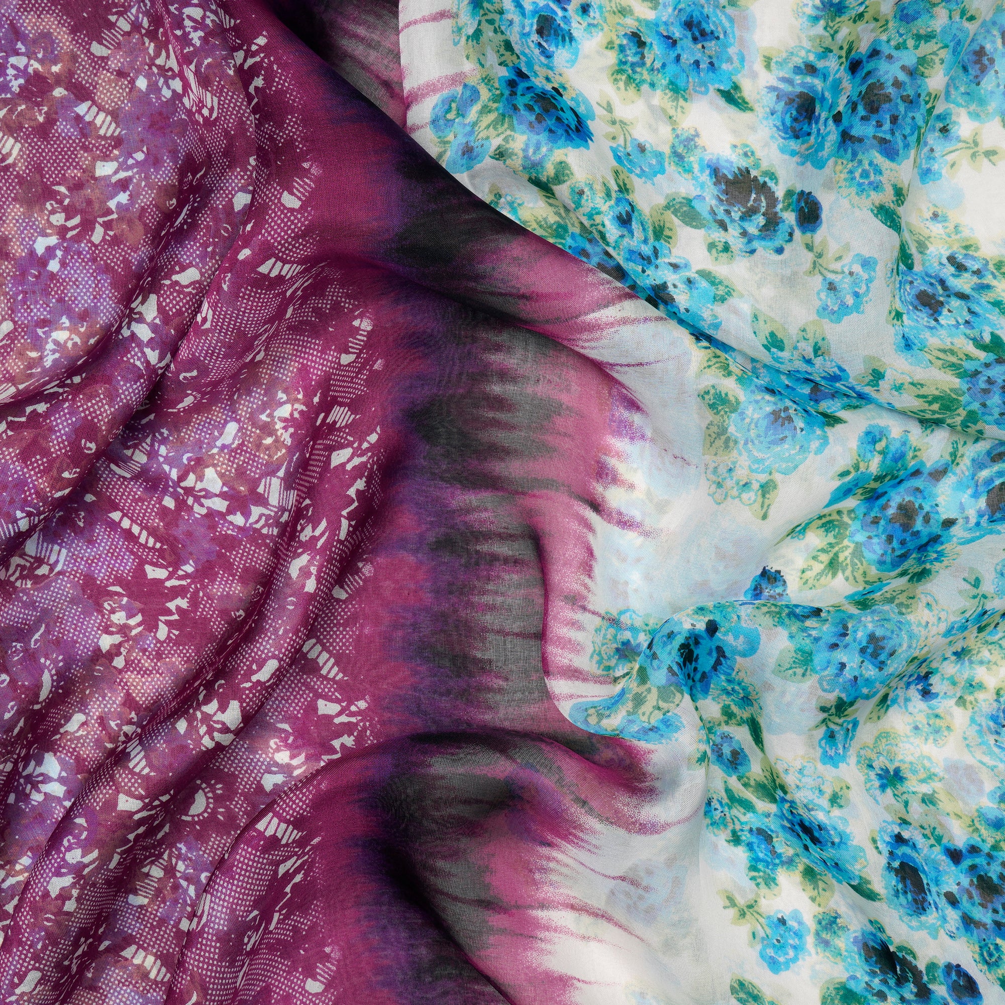Purple Floral Pattern Digital Print Imported Flat Chiffon Silk Fabric (54" Width)