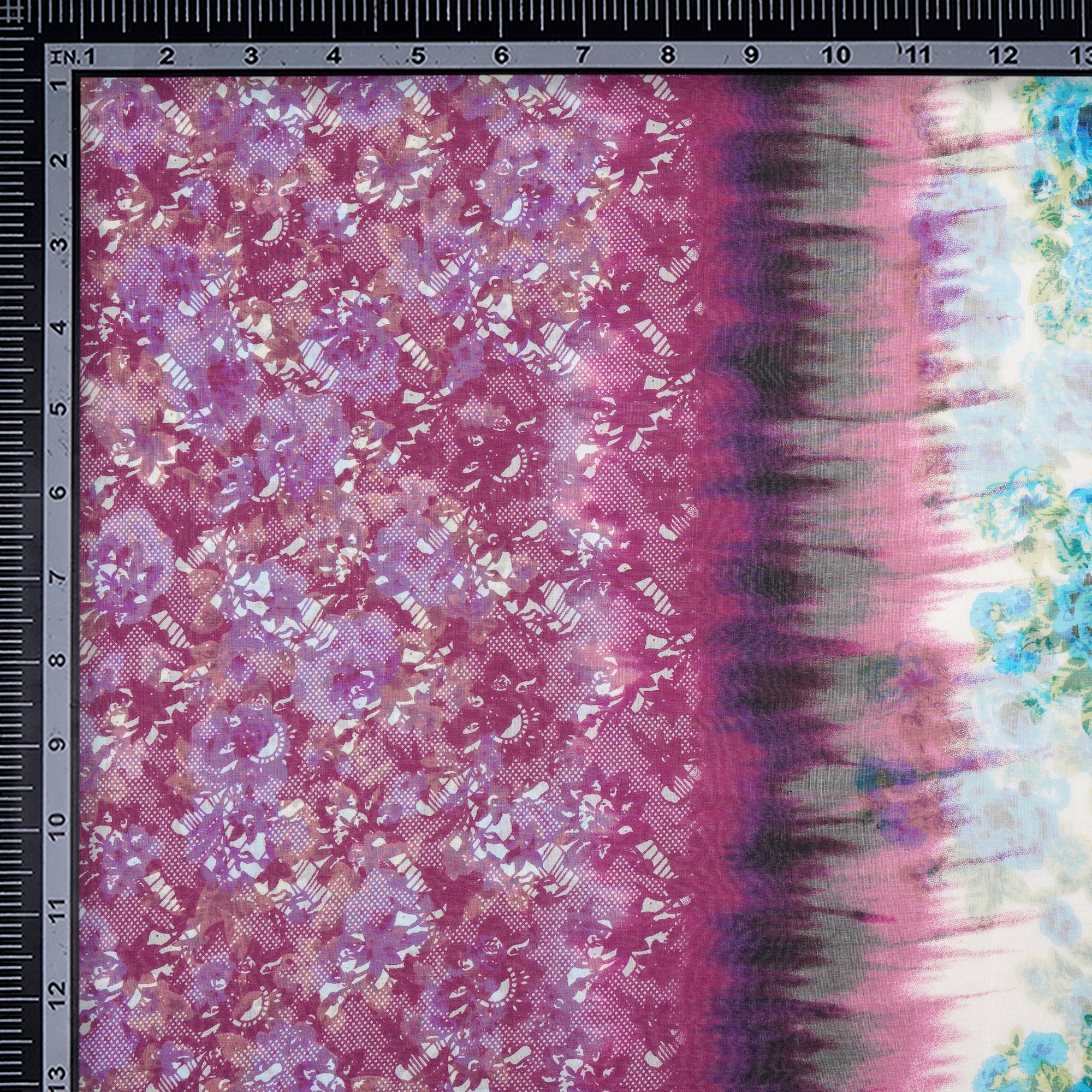 Purple Floral Pattern Digital Print Imported Flat Chiffon Silk Fabric (54" Width)