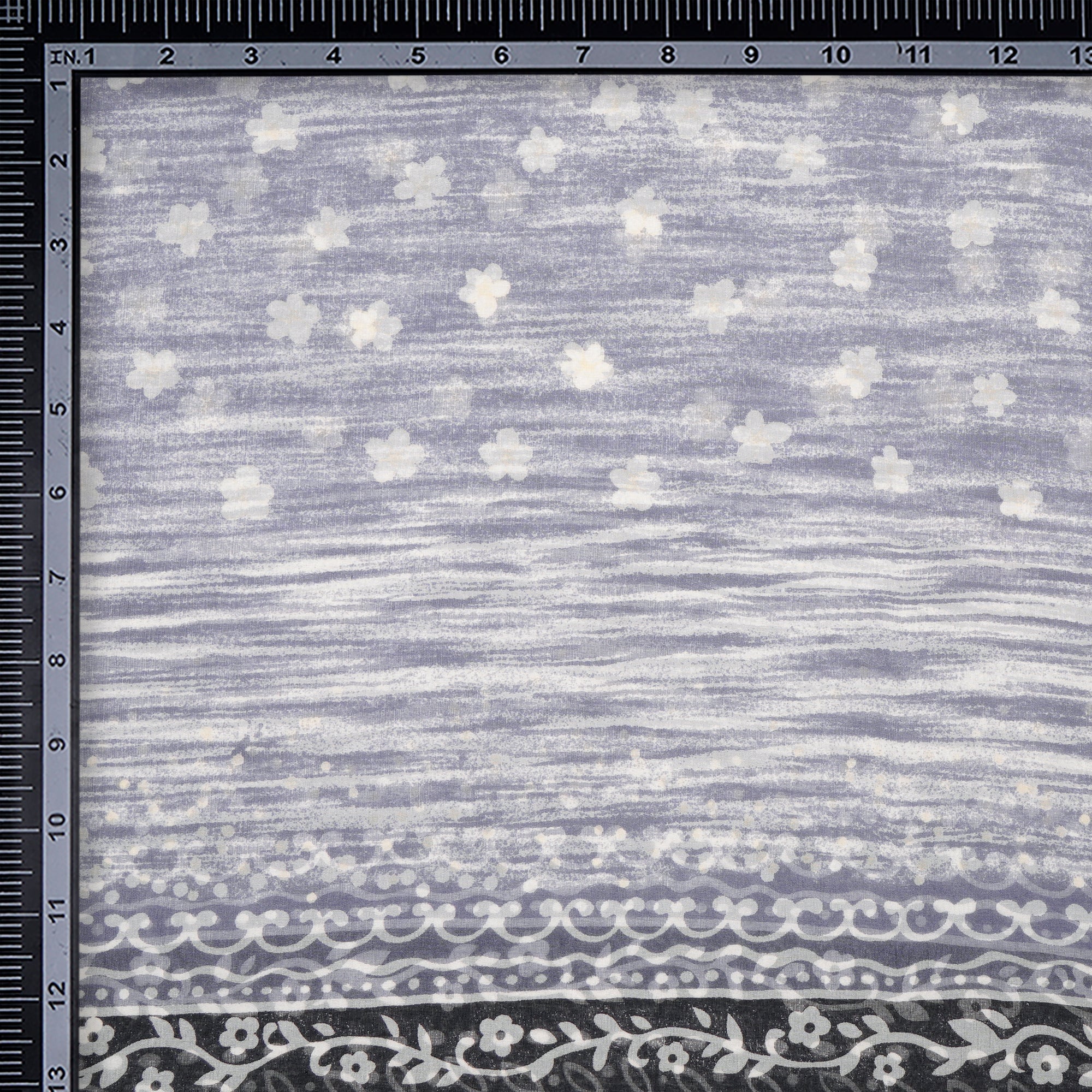 Black-White Floral Pattern Digital Print Imported Flat Chiffon Silk Fabric (54" Width)