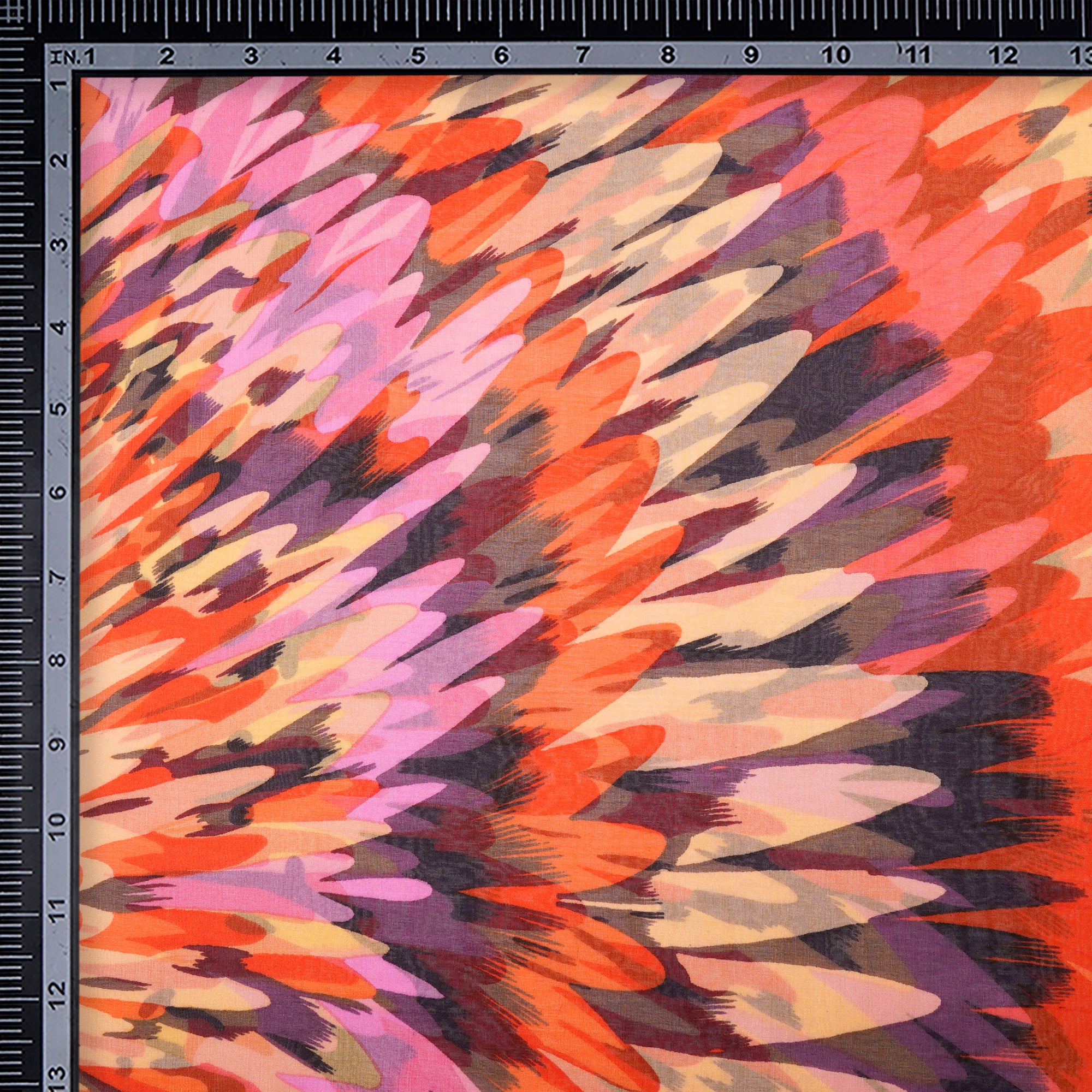 Orange Animated Pattern Digital Print Imported Flat Chiffon Silk Fabric (54" Width)