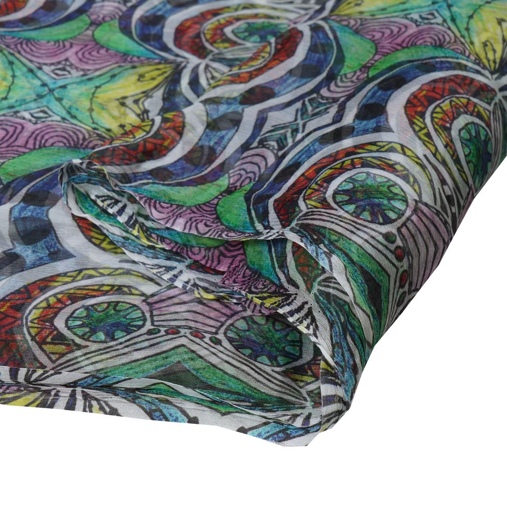 (Pre Cut 2 Mtr Piece) Multi Color Printed Chiffon Silk Fabric