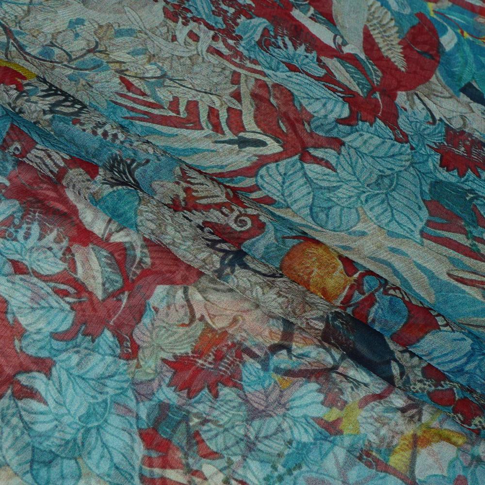 (Pre Cut 2 Mtr Piece) Multi Color Printed Chiffon Silk Fabric