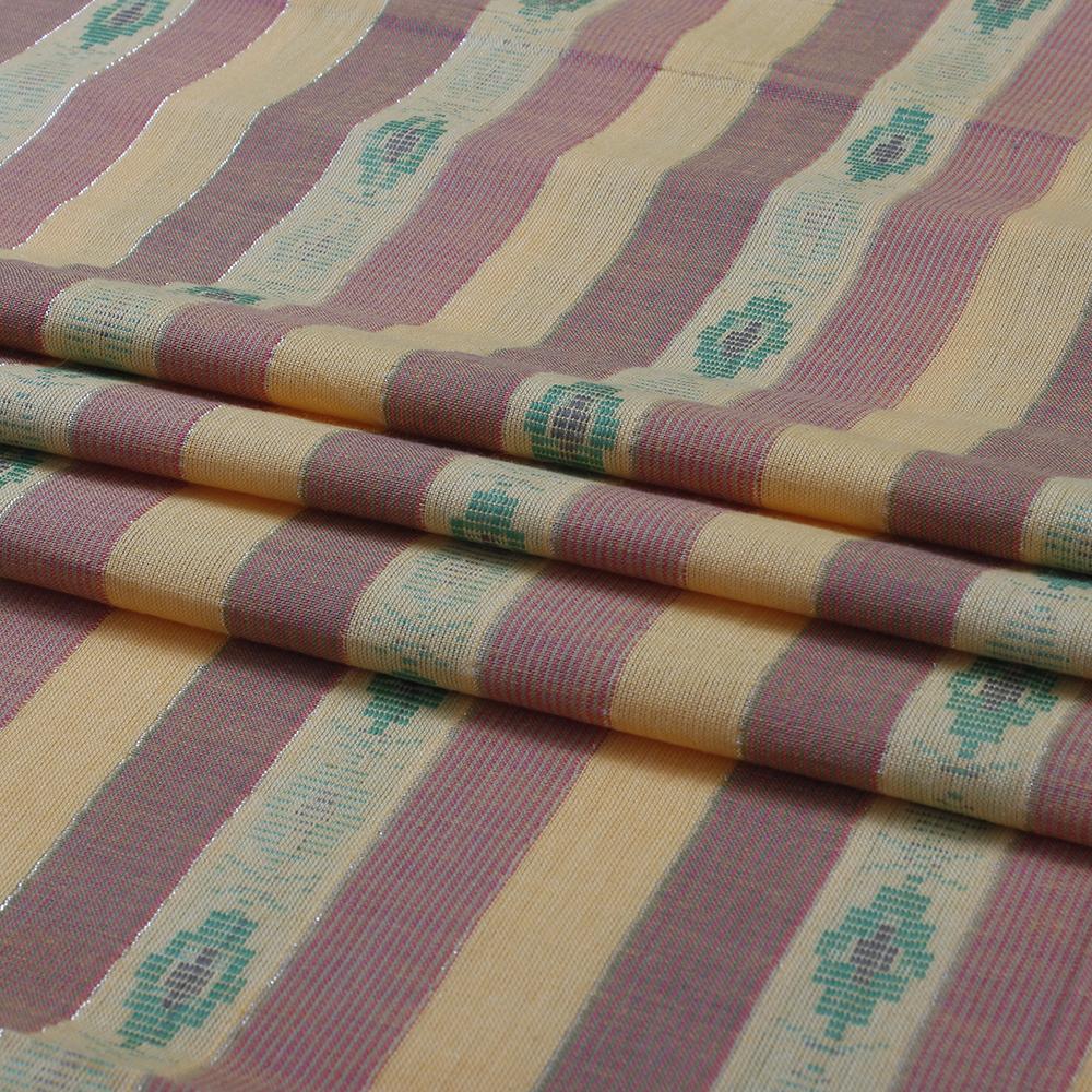 (Pre Cut 1.40 Mtr Piece) Yellow-Pink Color Fancy Cotton Fabric